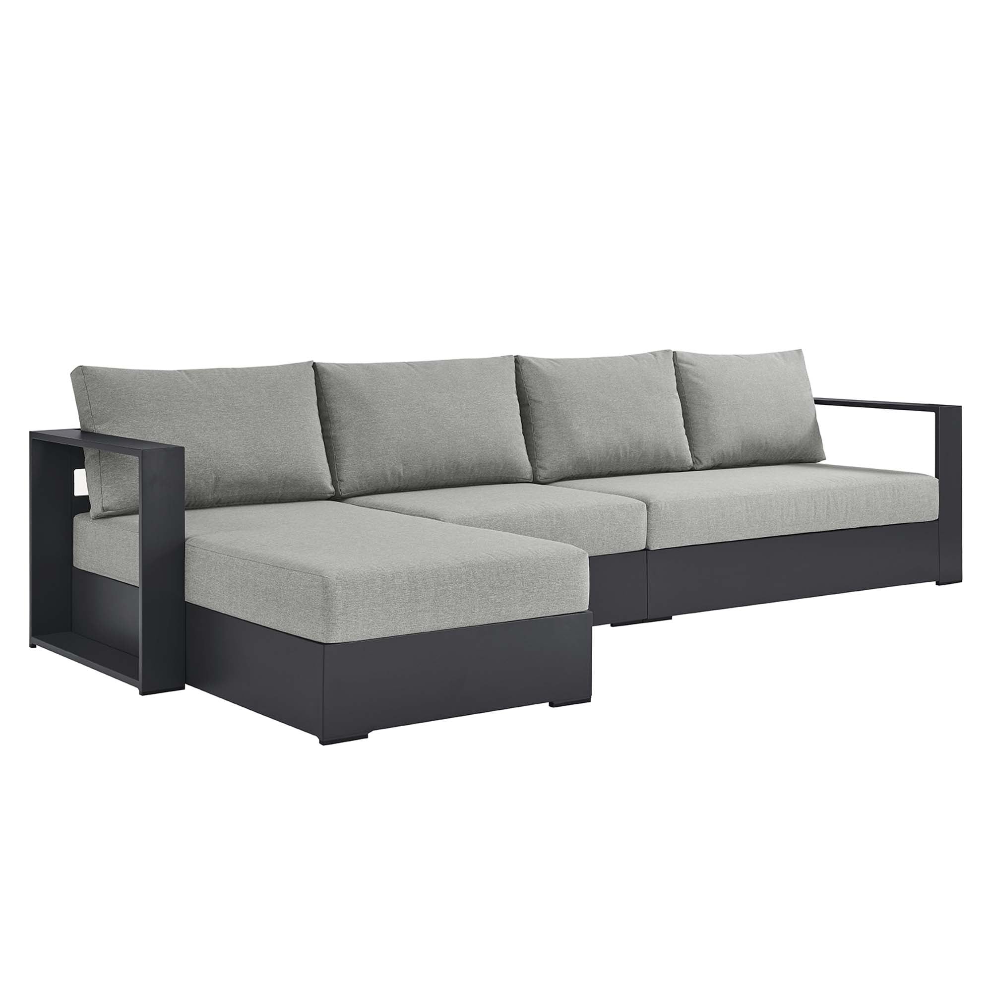 Tahoe 3-Piece Outdoor Patio Powder-Coated Aluminum Left-Facing Chaise Sectional Sofa Set, Gray Gray