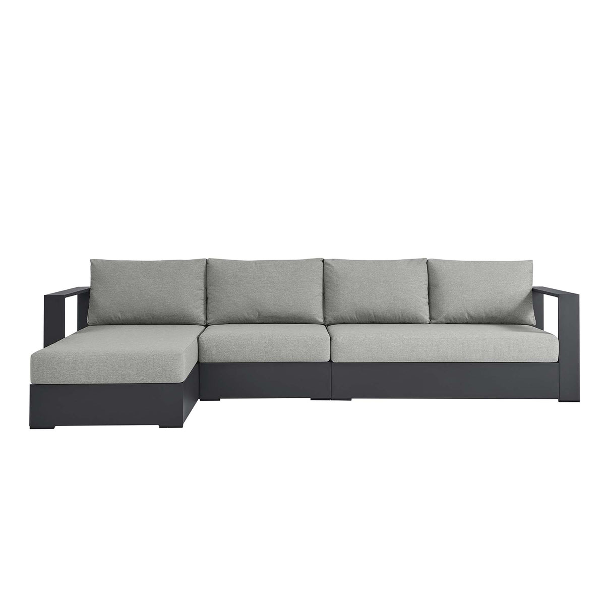 Tahoe 3-Piece Outdoor Patio Powder-Coated Aluminum Left-Facing Chaise Sectional Sofa Set, Gray Gray