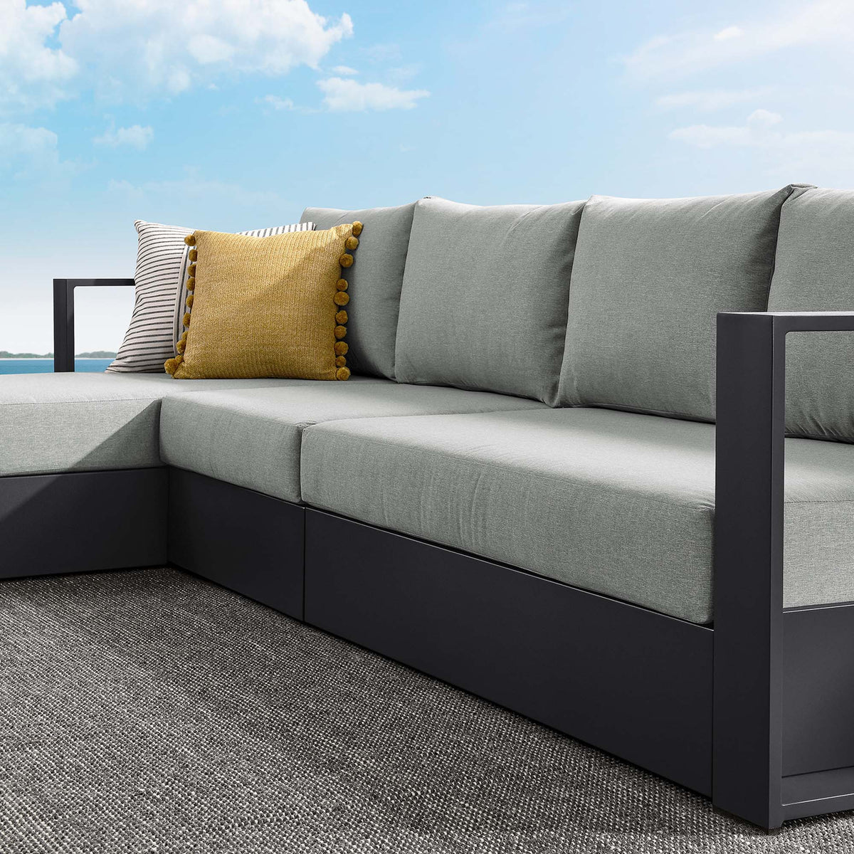 Tahoe 3-Piece Outdoor Patio Powder-Coated Aluminum Left-Facing Chaise Sectional Sofa Set, Gray Gray
