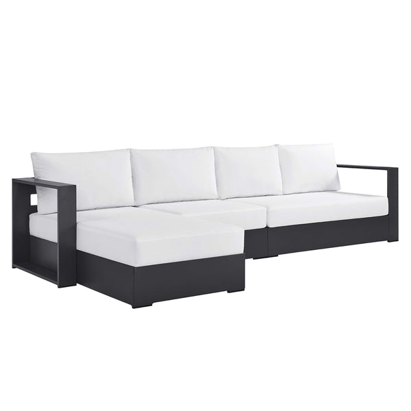 Tahoe 3-Piece Outdoor Patio Powder-Coated Aluminum Left-Facing Chaise Sectional Sofa Set, Gray White
