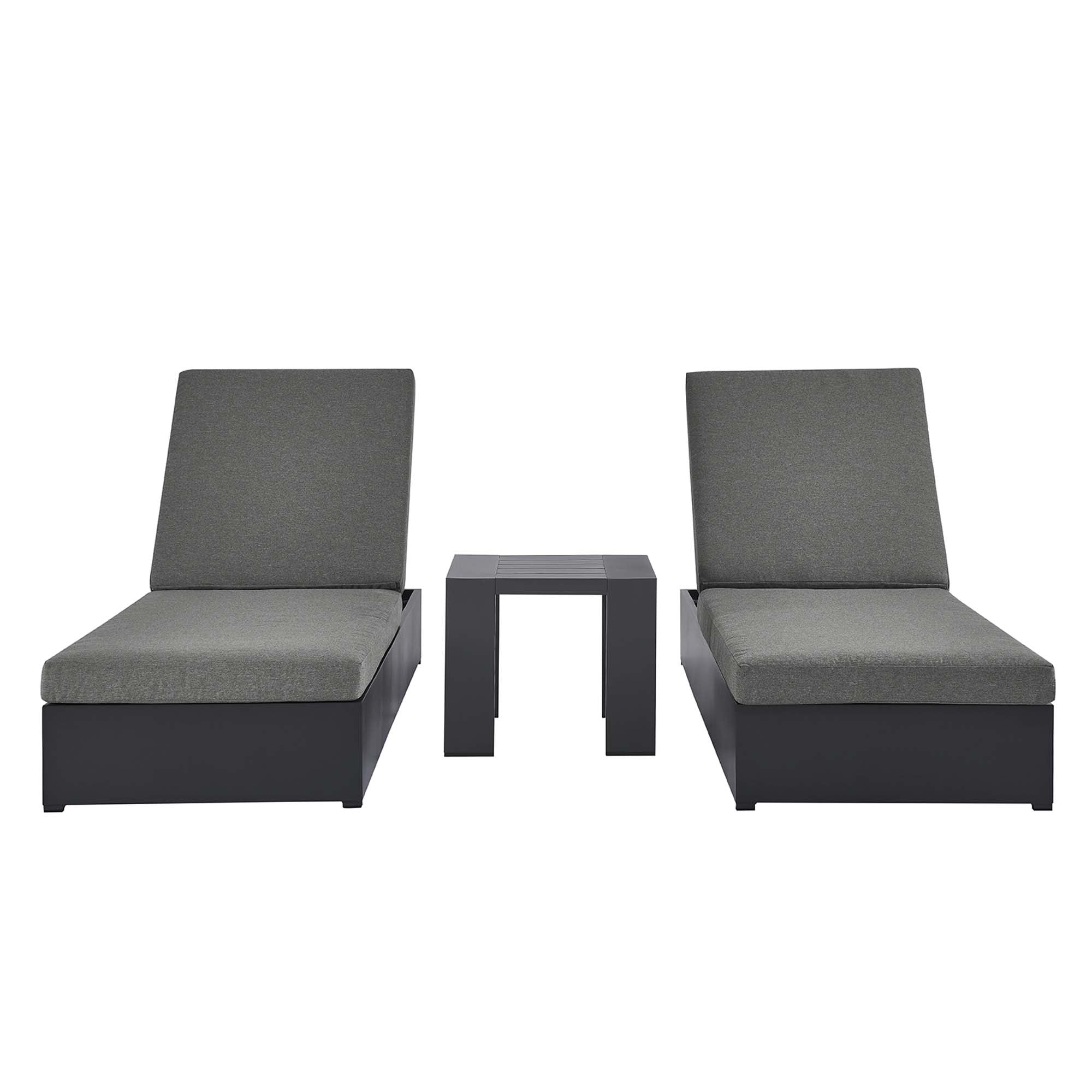 Tahoe 3-Piece Outdoor Patio Powder-Coated Aluminum Chaise Lounge Set, Gray Charcoal