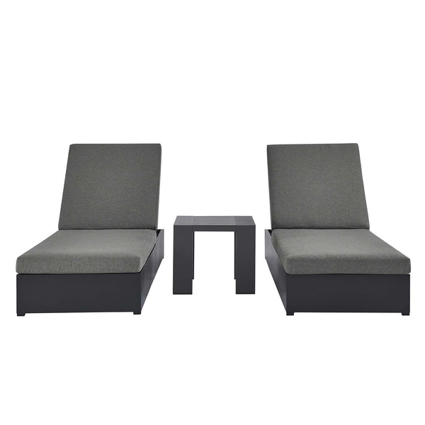Tahoe 3-Piece Outdoor Patio Powder-Coated Aluminum Chaise Lounge Set, Gray Charcoal