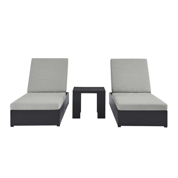 Tahoe 3-Piece Outdoor Patio Powder-Coated Aluminum Chaise Lounge Set, Gray Gray