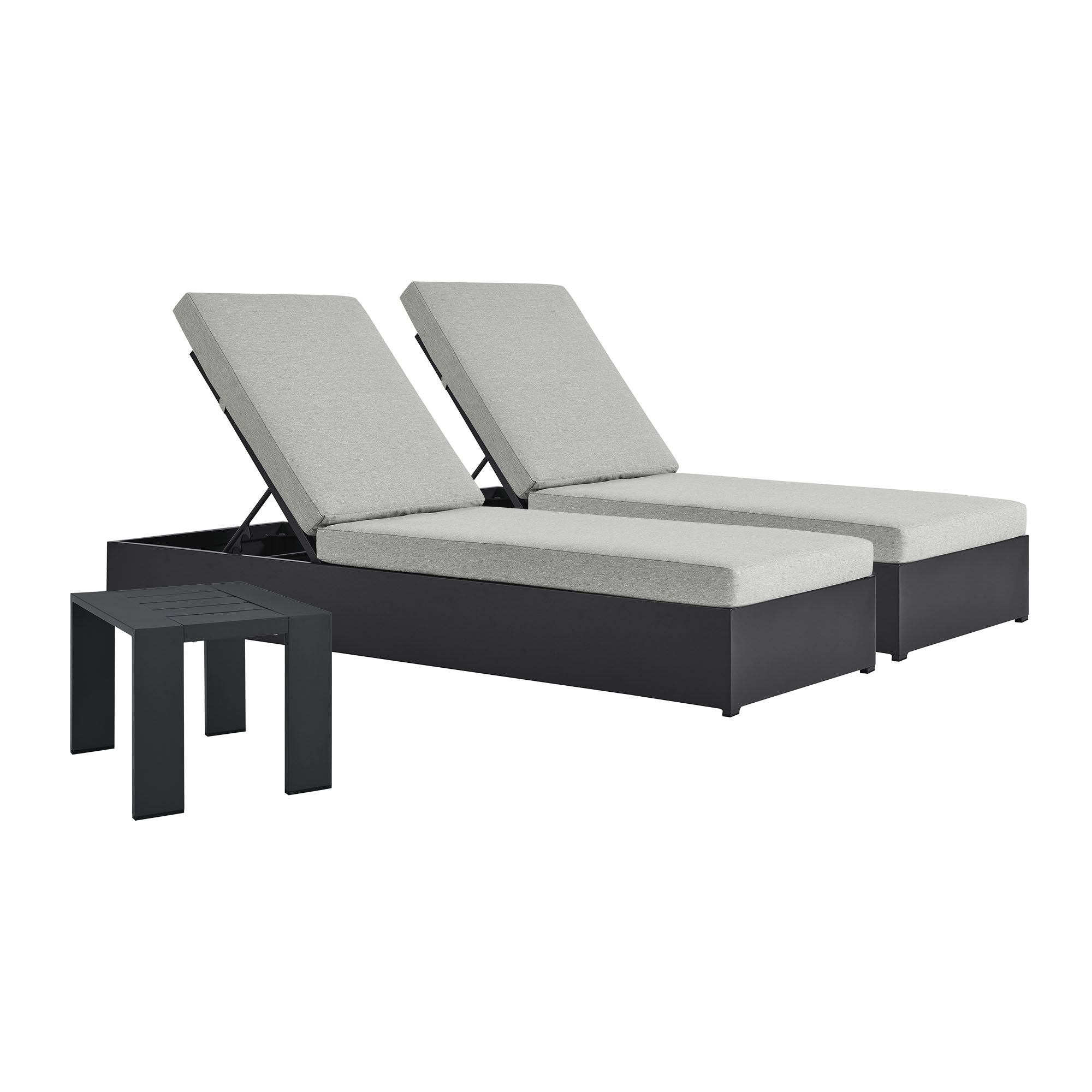 Tahoe 3-Piece Outdoor Patio Powder-Coated Aluminum Chaise Lounge Set, Gray Gray