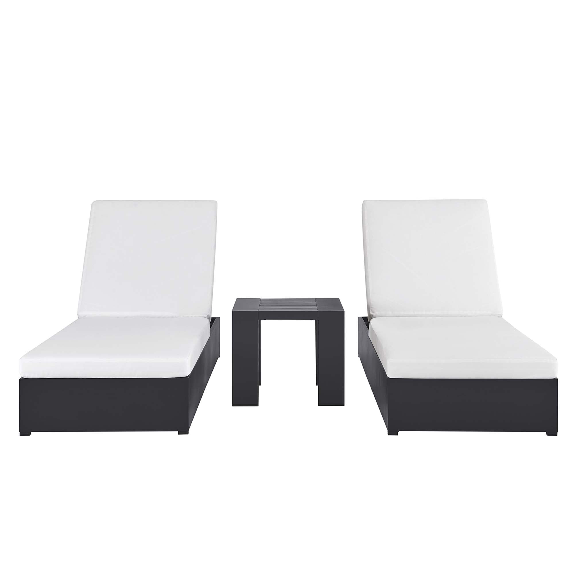 Tahoe 3-Piece Outdoor Patio Powder-Coated Aluminum Chaise Lounge Set, Gray White