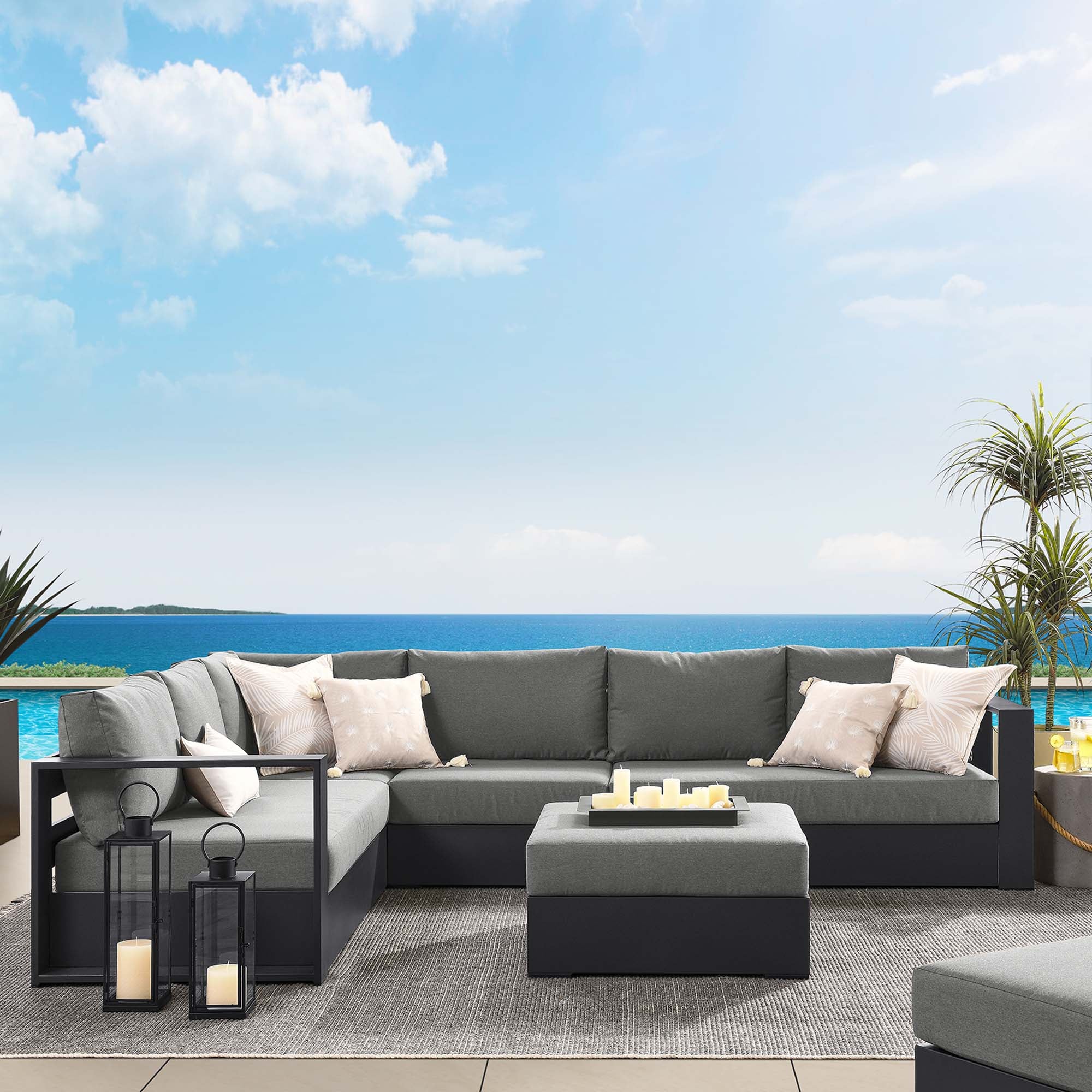 Tahoe 5-Piece Outdoor Patio Powder-Coated Aluminum Sectional Sofa Set, Gray Charcoal