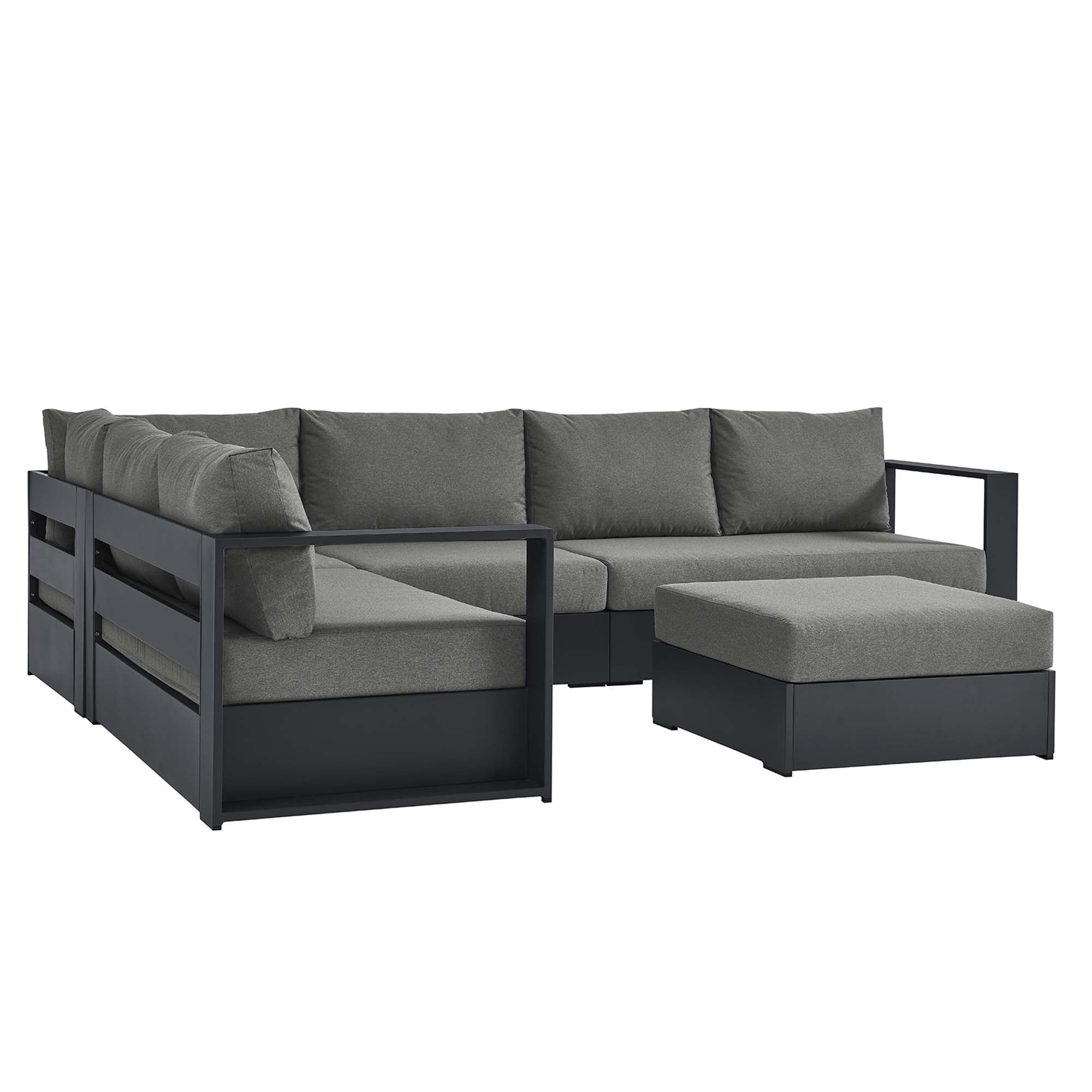 Tahoe 5-Piece Outdoor Patio Powder-Coated Aluminum Sectional Sofa Set, Gray Charcoal