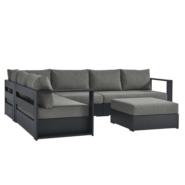 Tahoe 5-Piece Outdoor Patio Powder-Coated Aluminum Sectional Sofa Set, Gray Charcoal