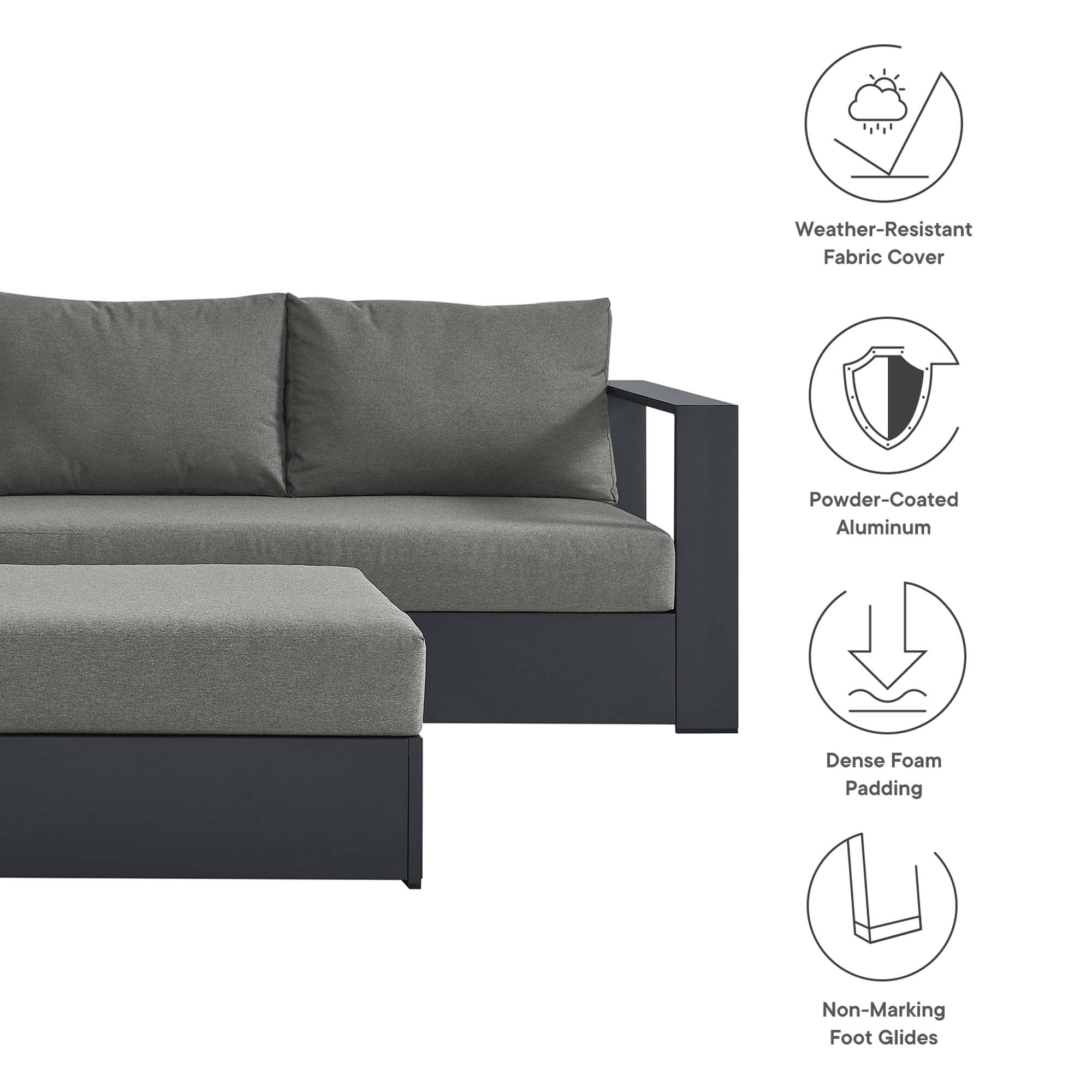 Tahoe 5-Piece Outdoor Patio Powder-Coated Aluminum Sectional Sofa Set, Gray Charcoal