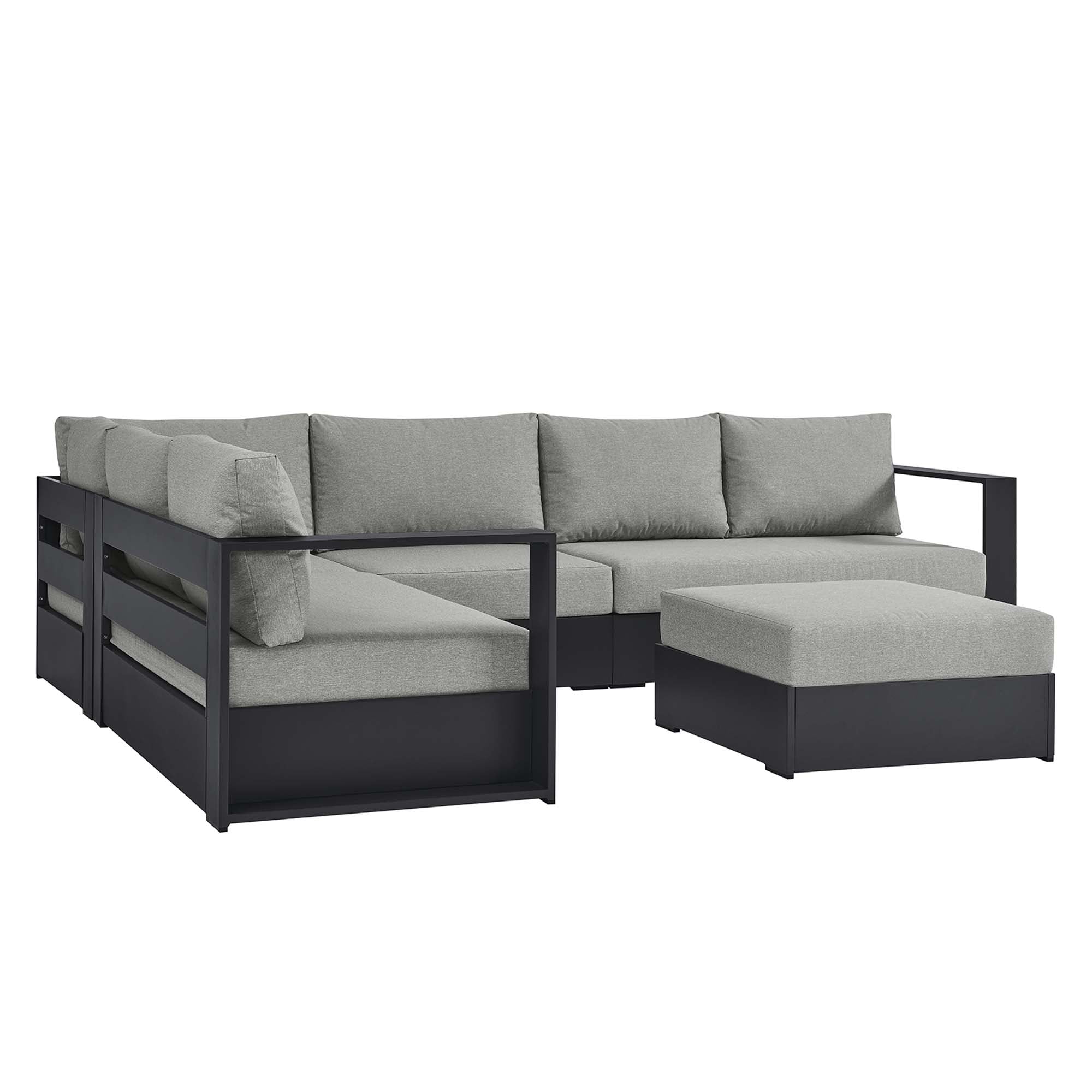 Tahoe 5-Piece Outdoor Patio Powder-Coated Aluminum Sectional Sofa Set, Gray Gray