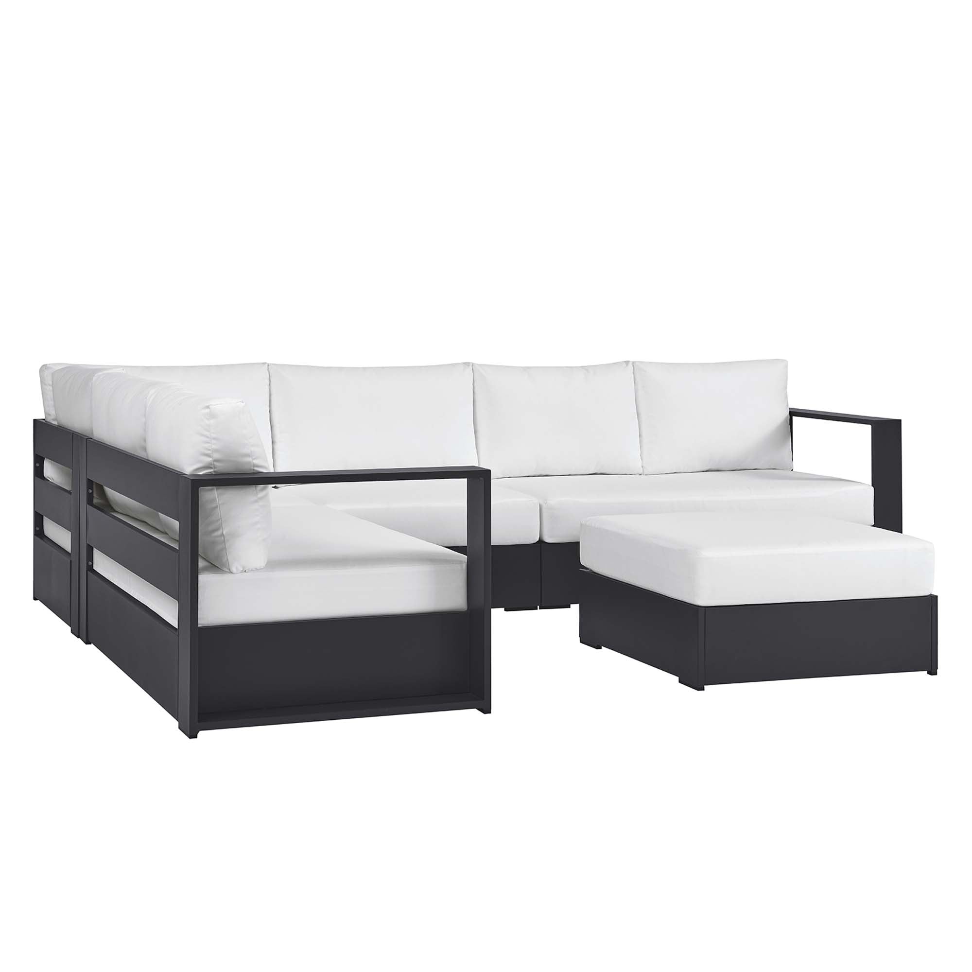 Tahoe 5-Piece Outdoor Patio Powder-Coated Aluminum Sectional Sofa Set, Gray White