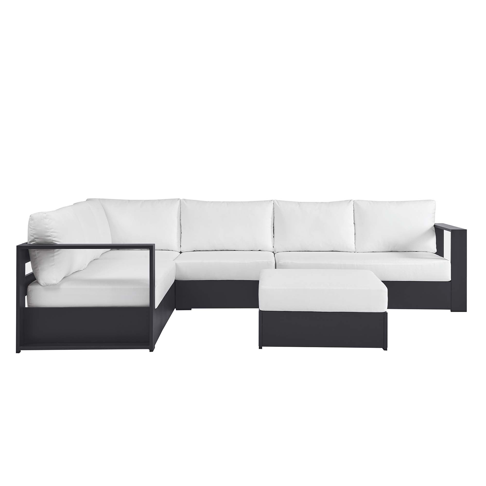 Tahoe 5-Piece Outdoor Patio Powder-Coated Aluminum Sectional Sofa Set, Gray White