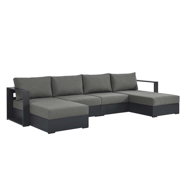 Tahoe 4-Piece Outdoor Patio Powder-Coated Aluminum Sectional Sofa Set, Gray Charcoal