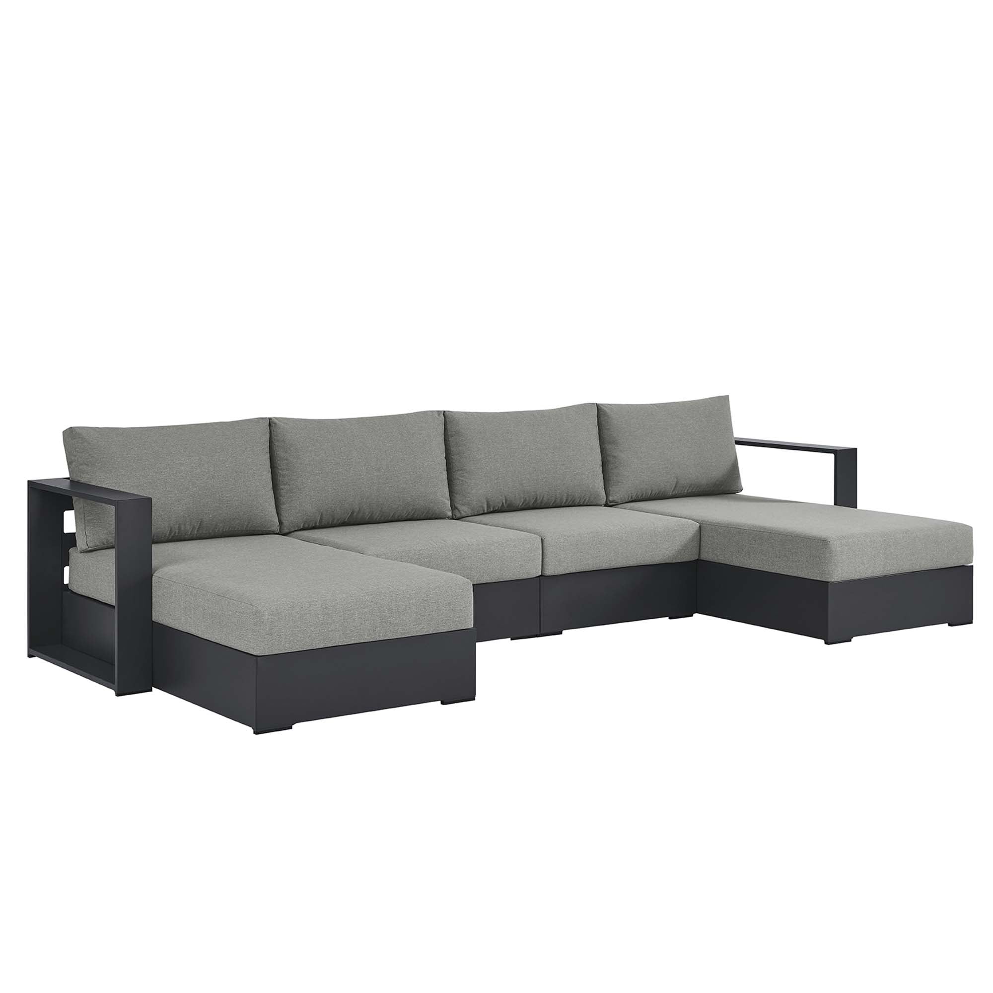 Tahoe 4-Piece Outdoor Patio Powder-Coated Aluminum Sectional Sofa Set, Gray Gray