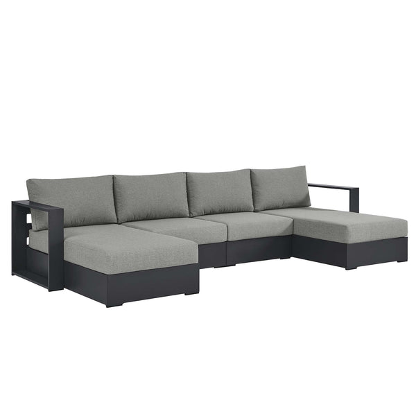 Tahoe 4-Piece Outdoor Patio Powder-Coated Aluminum Sectional Sofa Set, Gray Gray