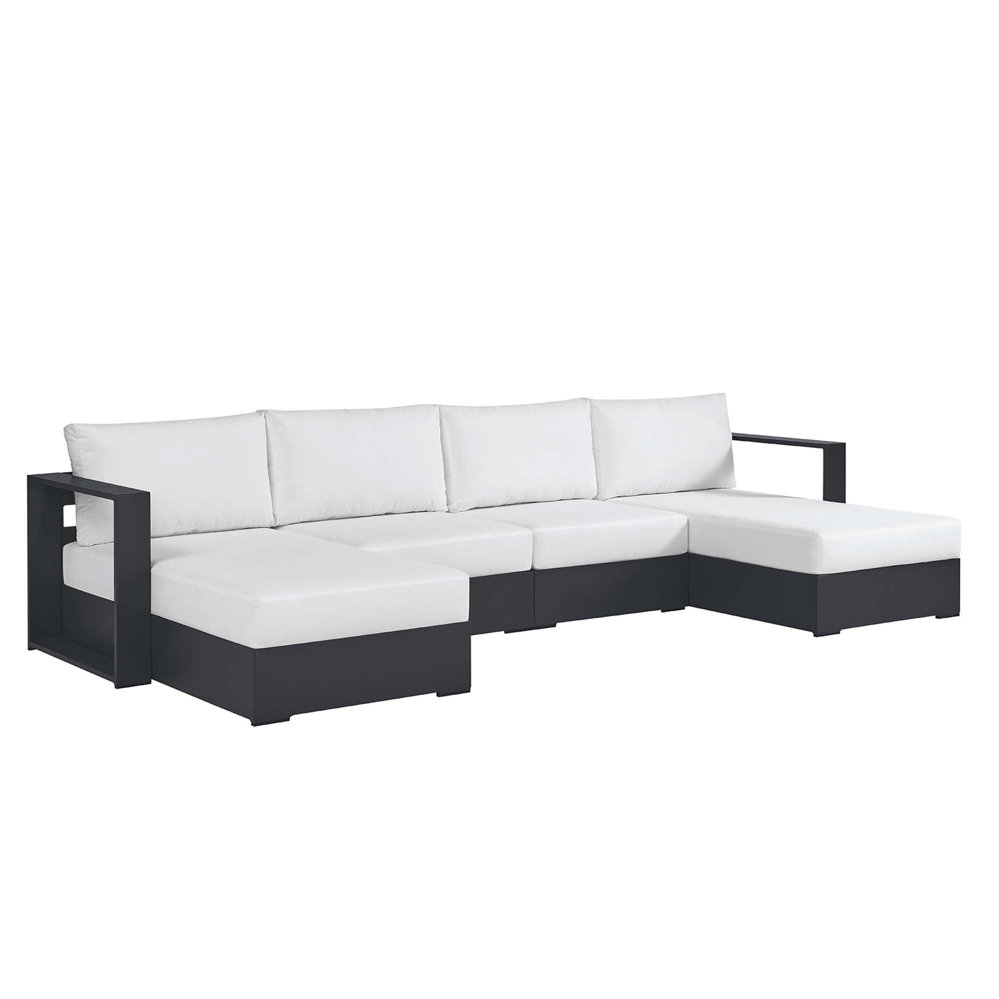 Tahoe 4-Piece Outdoor Patio Powder-Coated Aluminum Sectional Sofa Set, Gray White