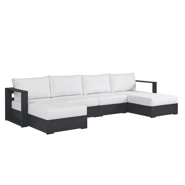 Tahoe 4-Piece Outdoor Patio Powder-Coated Aluminum Sectional Sofa Set, Gray White