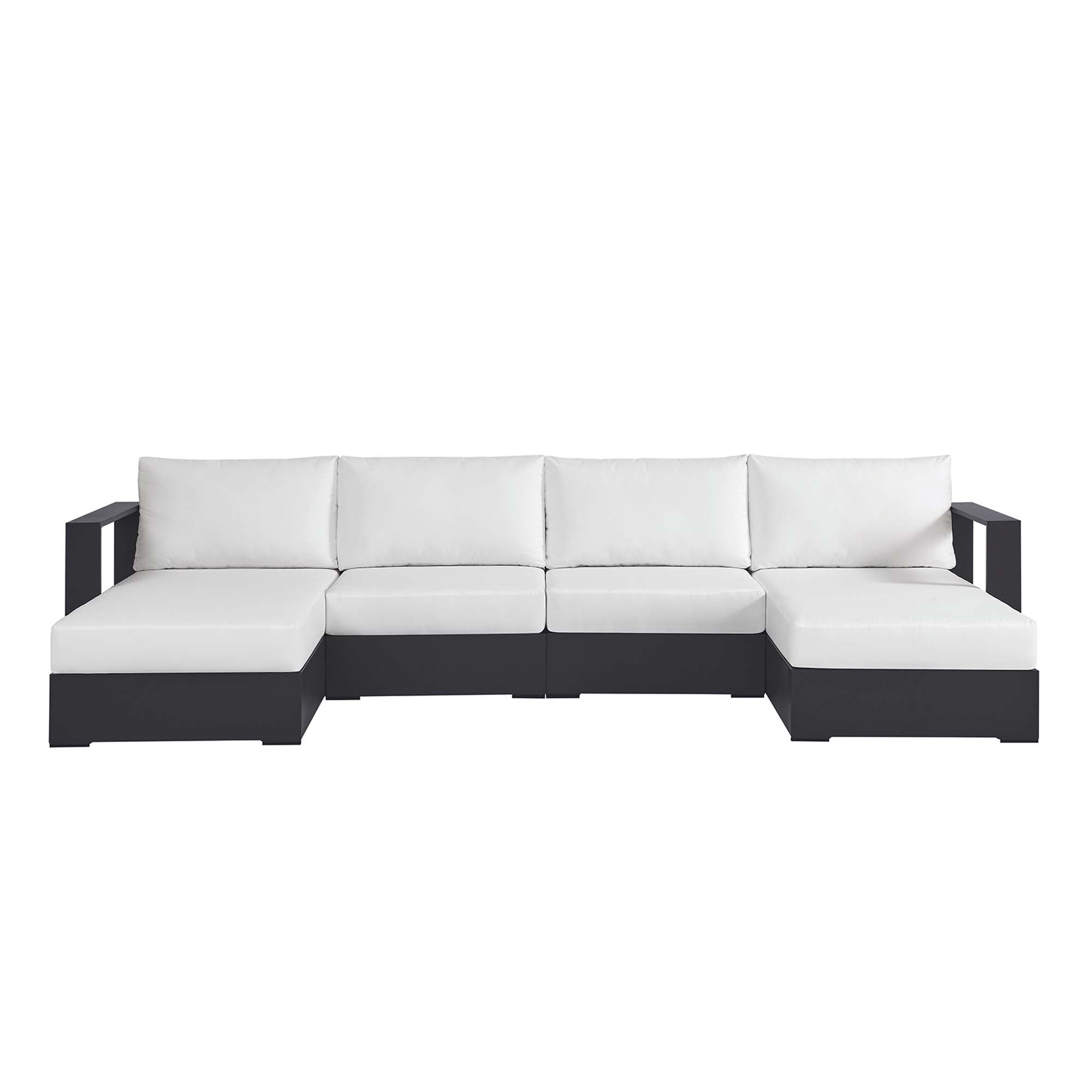 Tahoe 4-Piece Outdoor Patio Powder-Coated Aluminum Sectional Sofa Set, Gray White