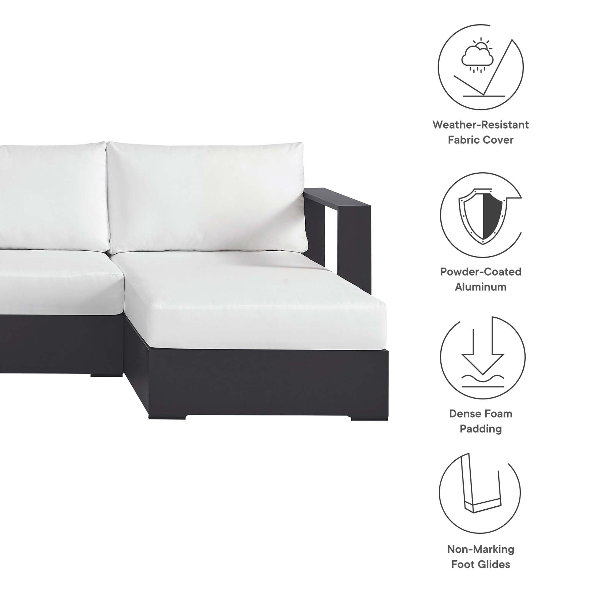 Tahoe 4-Piece Outdoor Patio Powder-Coated Aluminum Sectional Sofa Set, Gray White