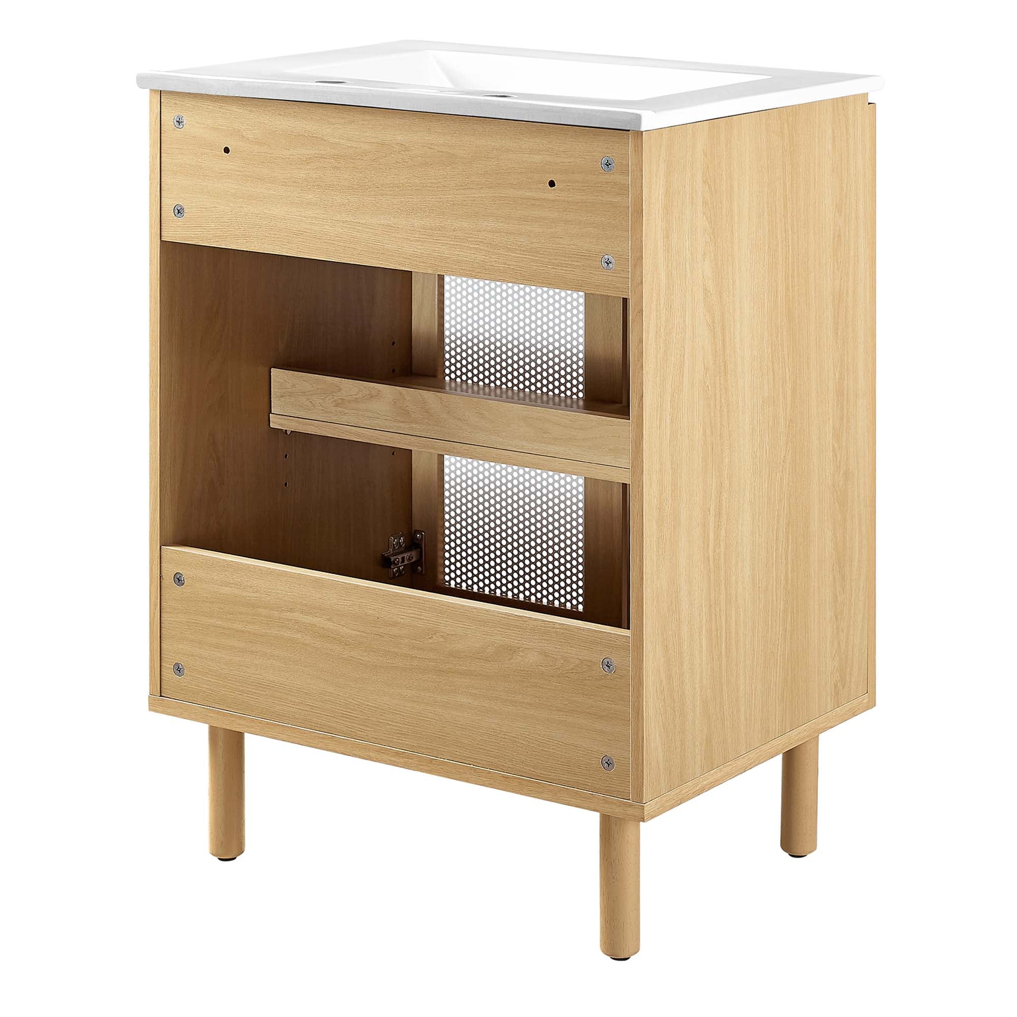 Calla 24" Perforated Metal Bathroom Vanity, White Oak