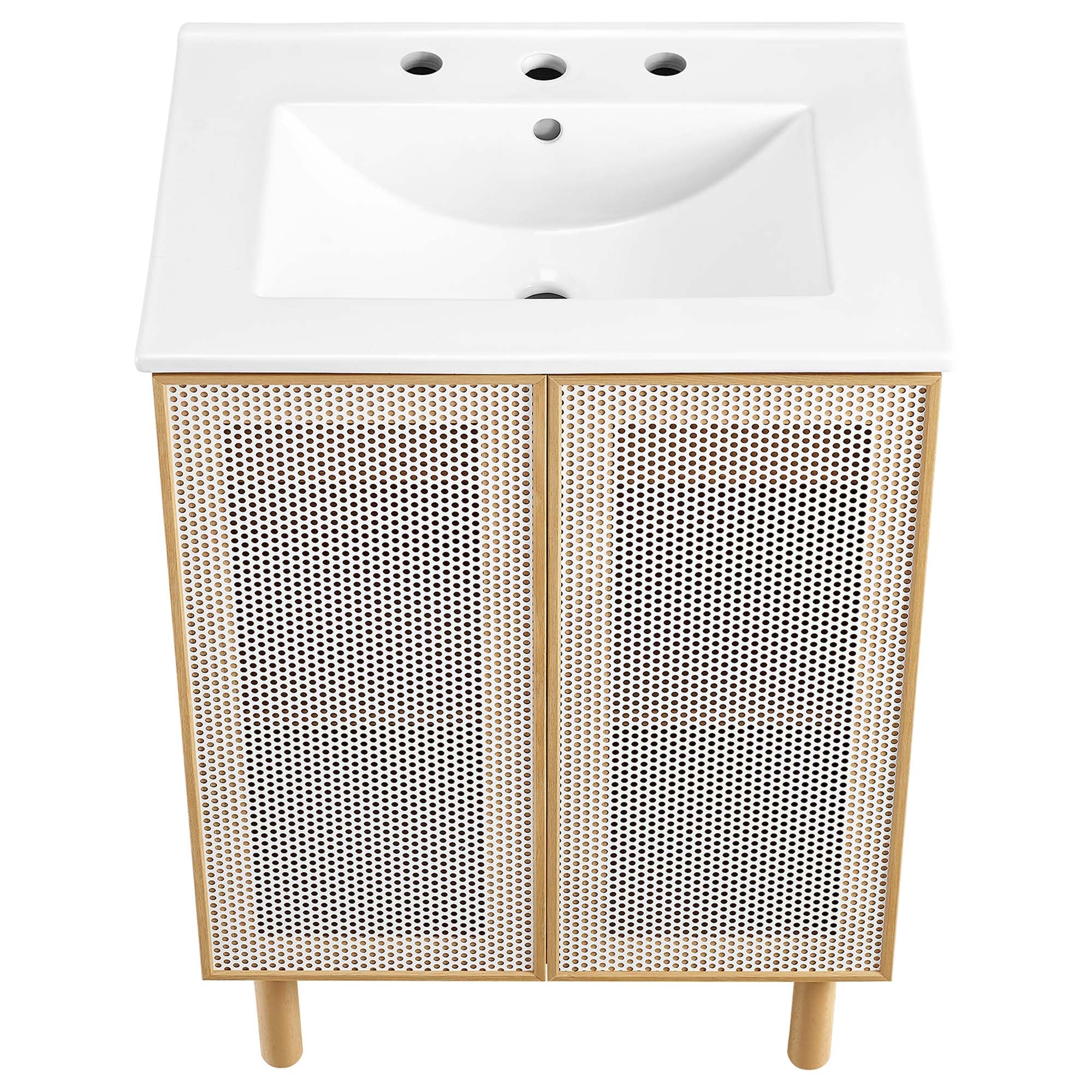 Calla 24" Perforated Metal Bathroom Vanity, White Oak