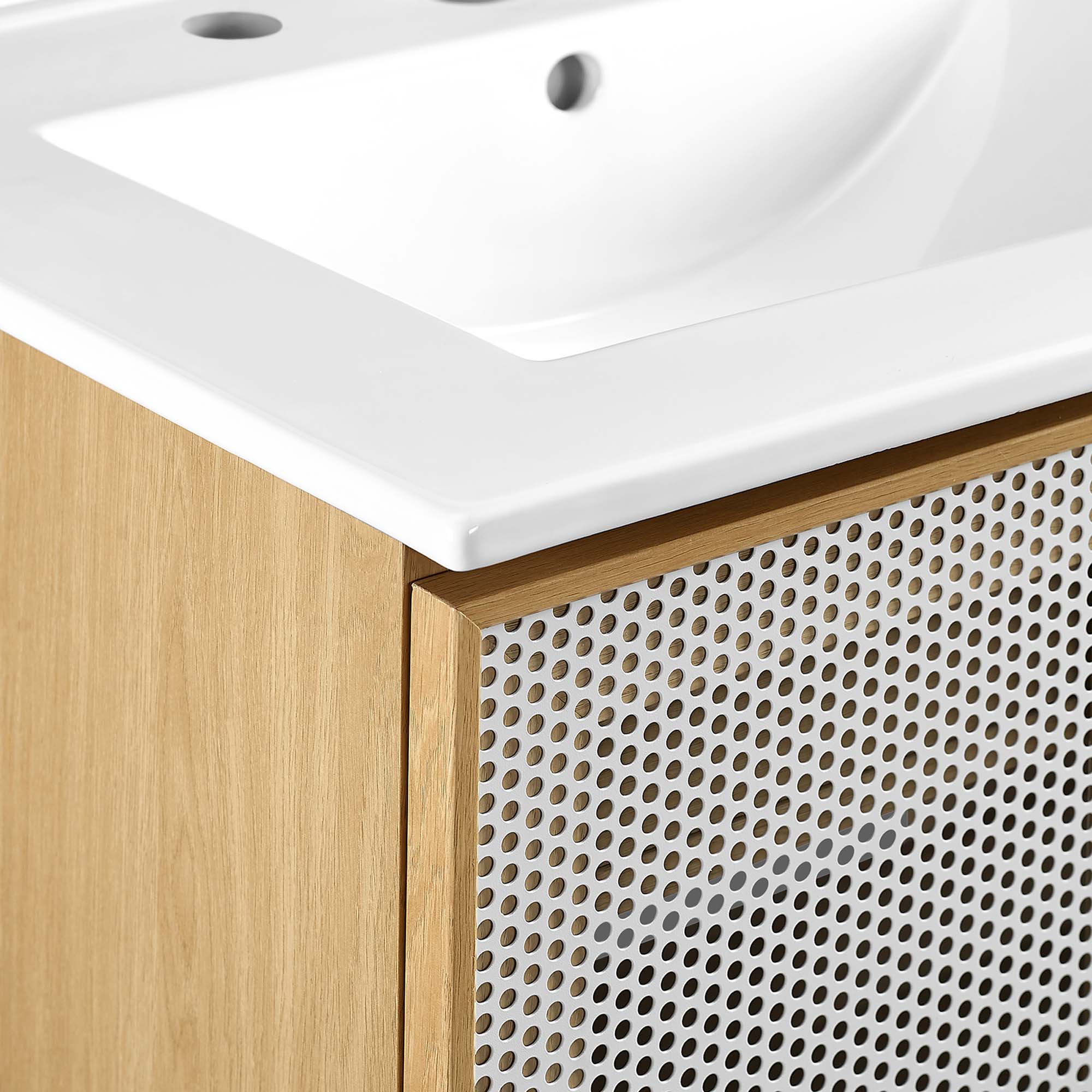 Calla 24" Perforated Metal Bathroom Vanity, White Oak