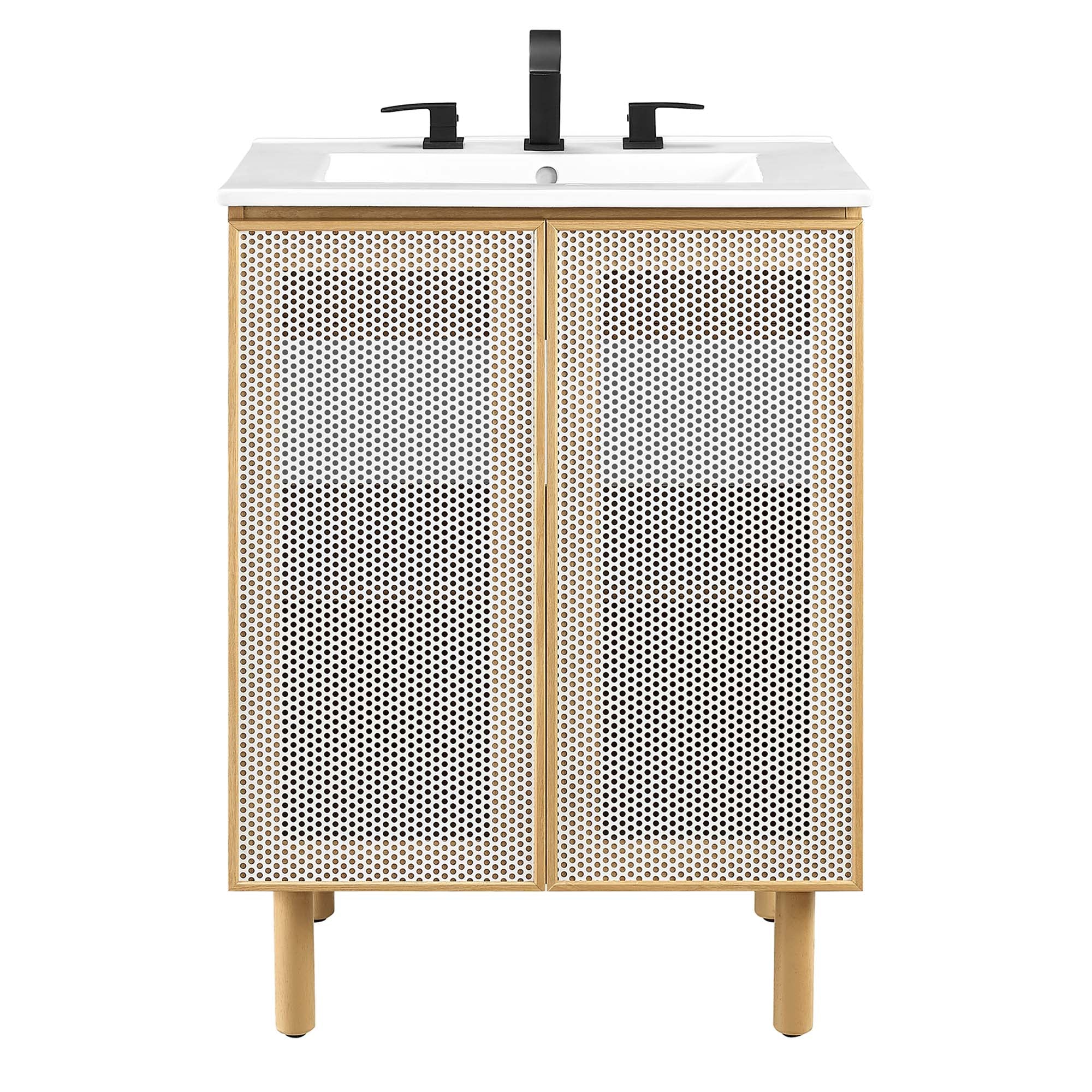Calla 24" Perforated Metal Bathroom Vanity, White Oak