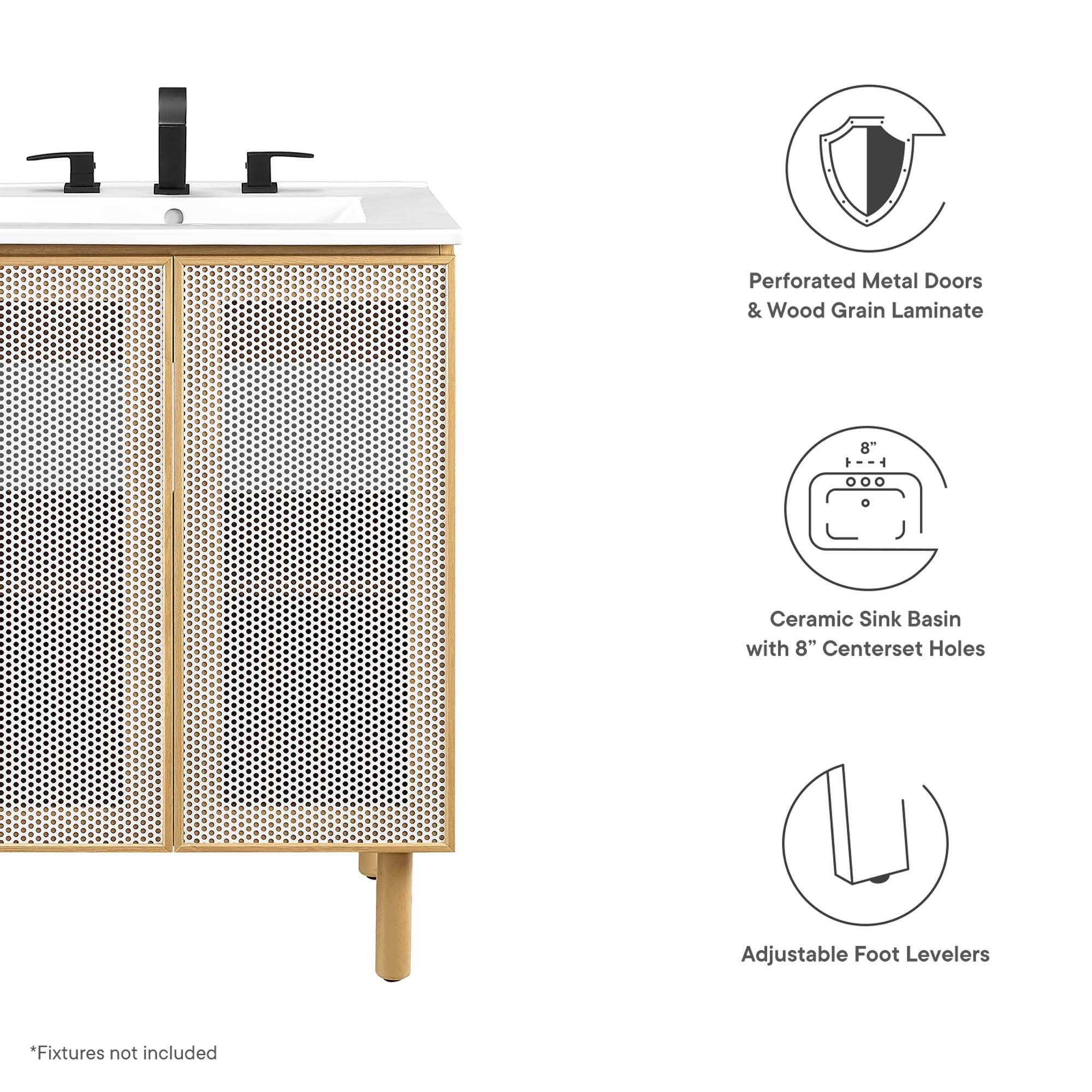 Calla 24" Perforated Metal Bathroom Vanity, White Oak