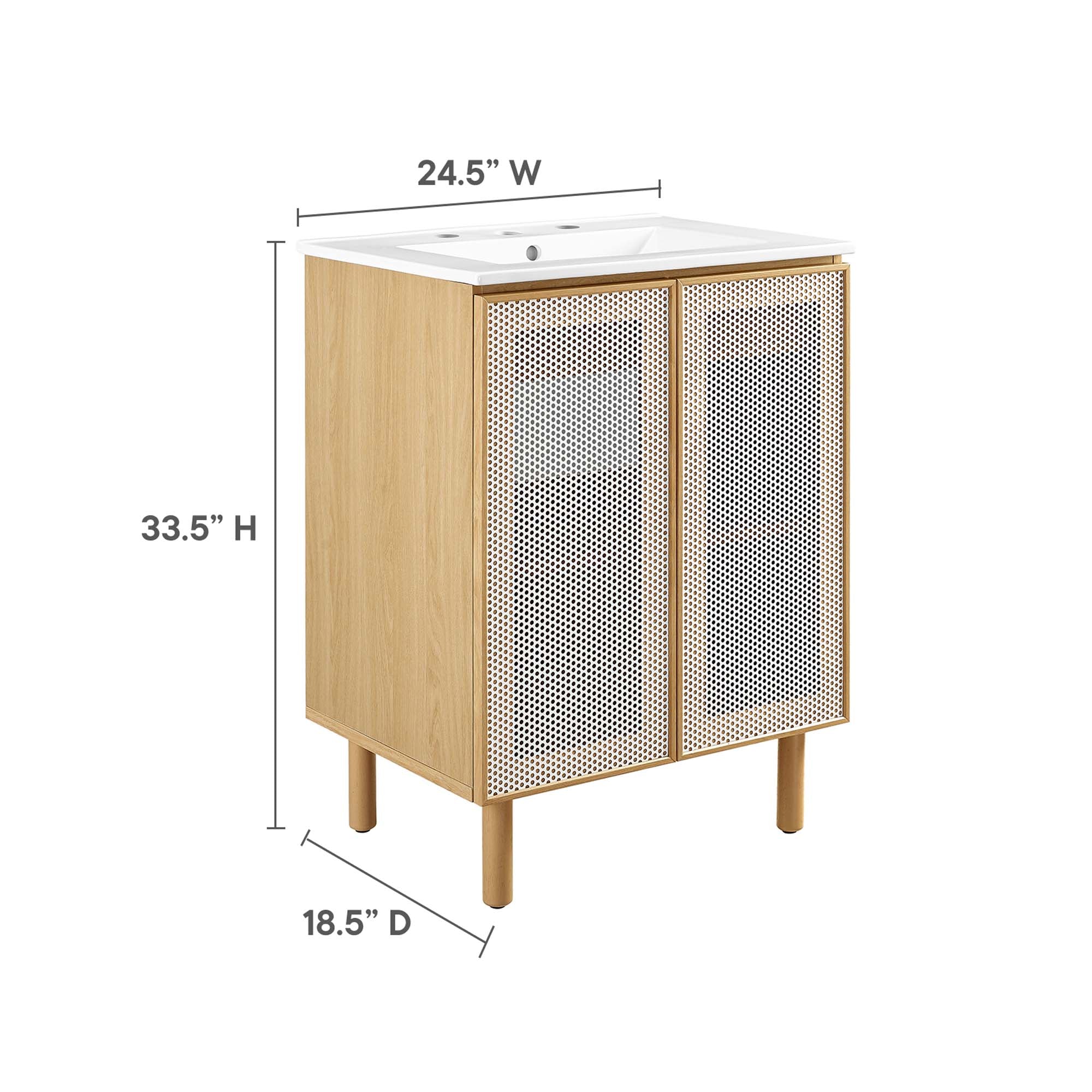 Calla 24" Perforated Metal Bathroom Vanity, White Oak