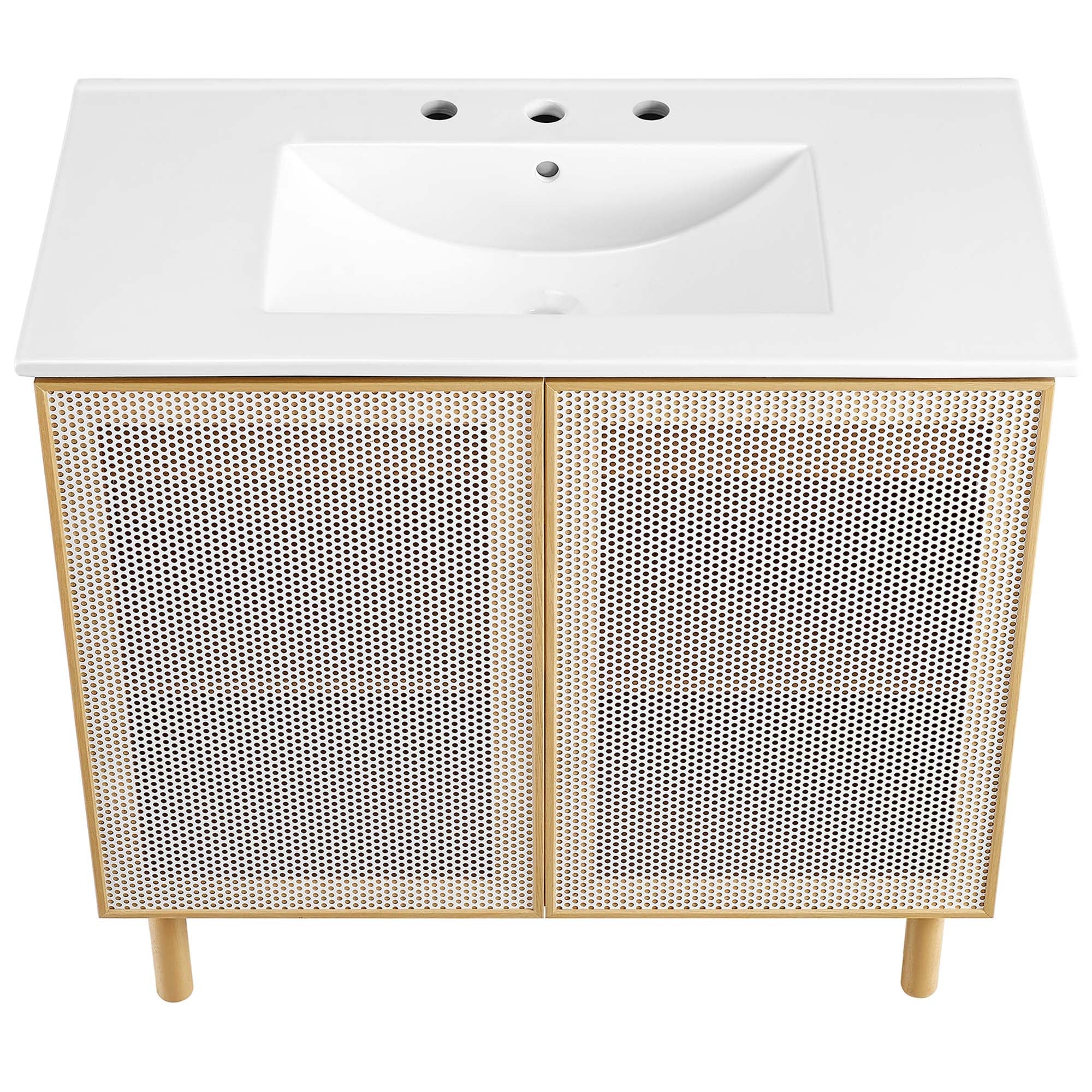 Calla 36" Perforated Metal Bathroom Vanity, White Oak