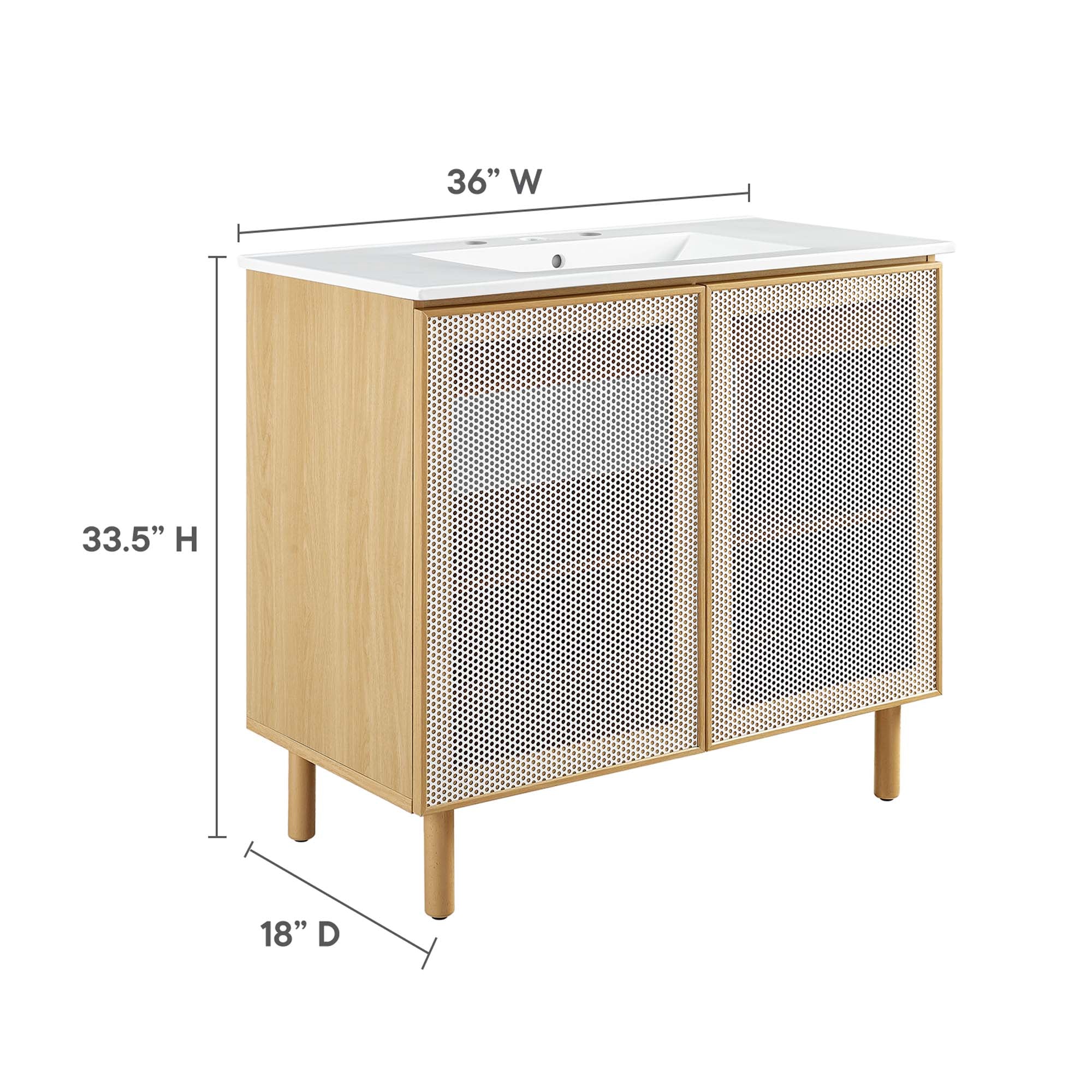 Calla 36" Perforated Metal Bathroom Vanity, White Oak