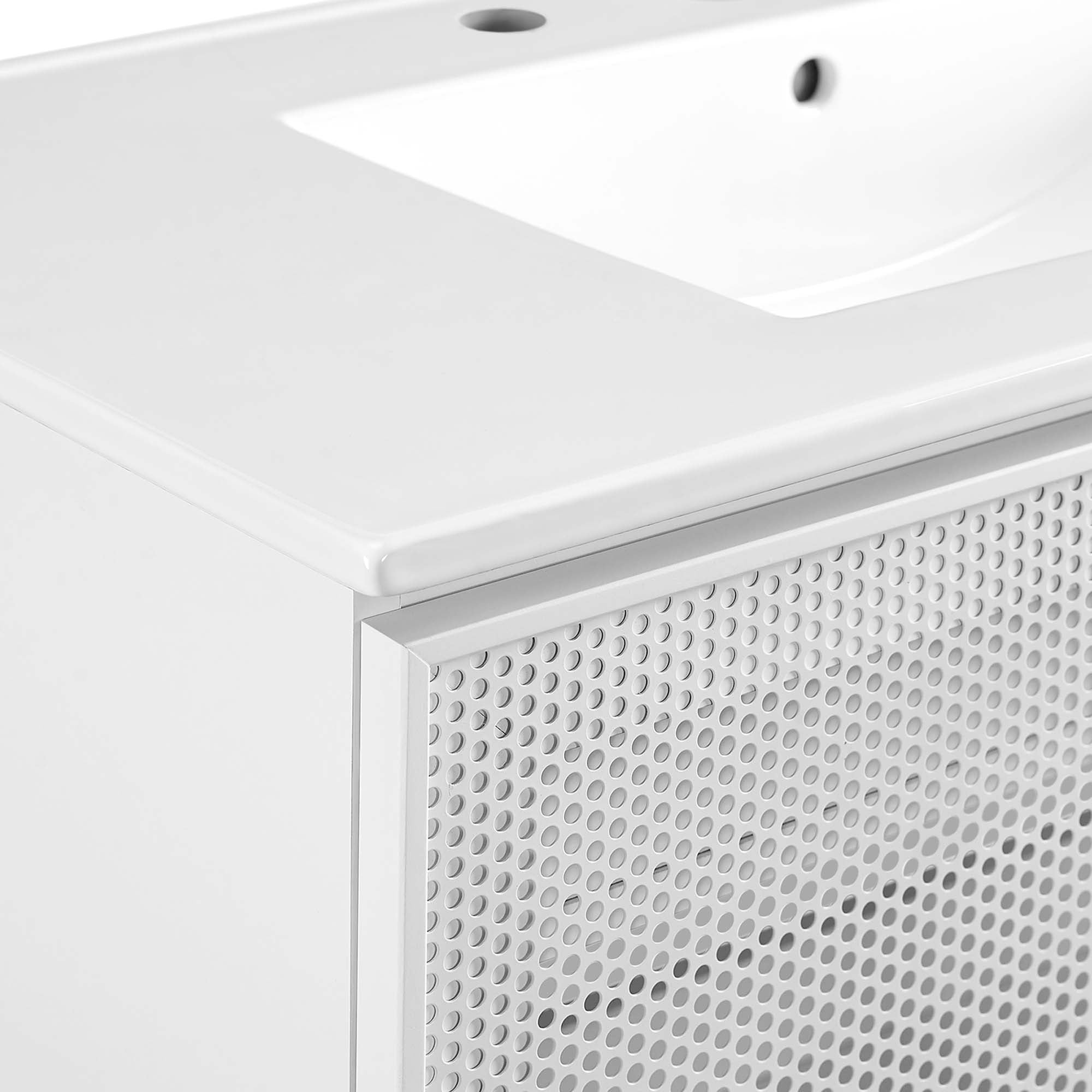 Calla 36" Perforated Metal Bathroom Vanity, White White