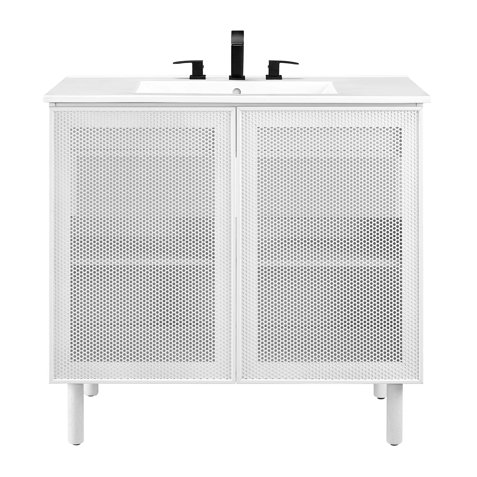 Calla 36" Perforated Metal Bathroom Vanity, White White