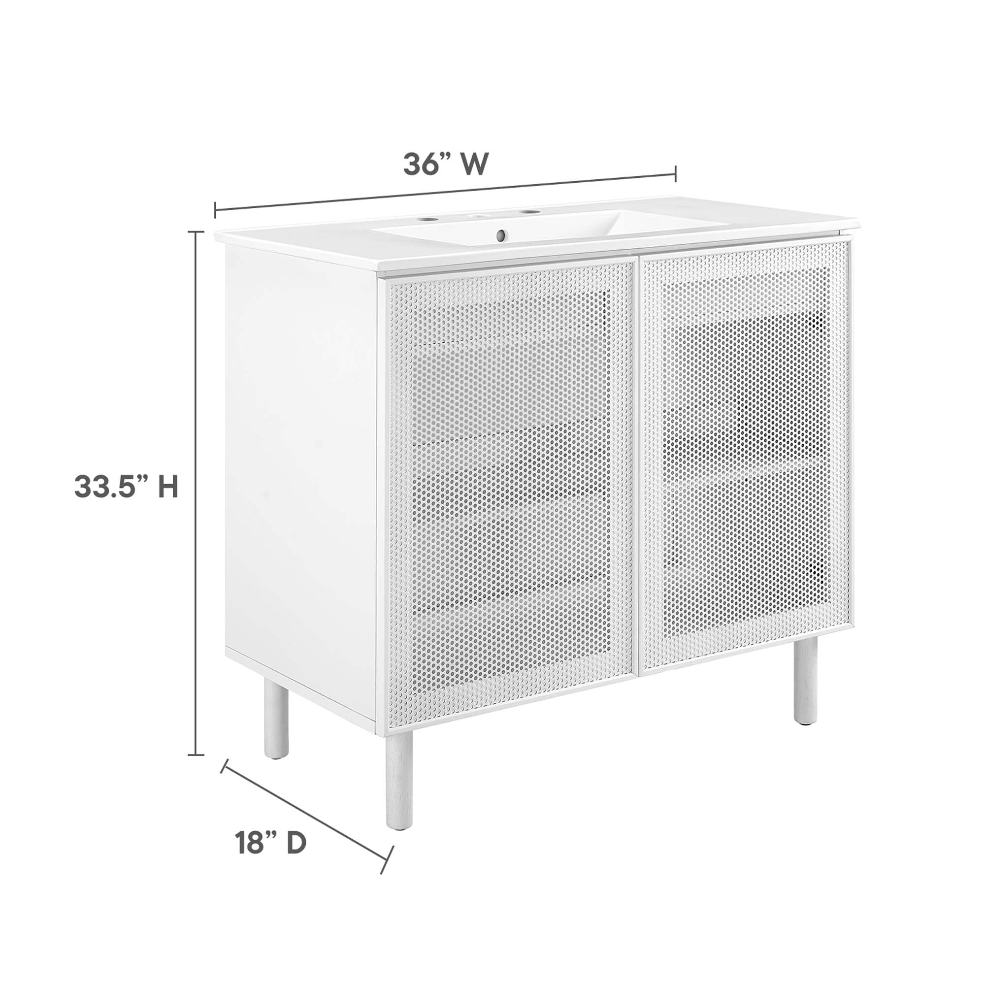 Calla 36" Perforated Metal Bathroom Vanity, White White