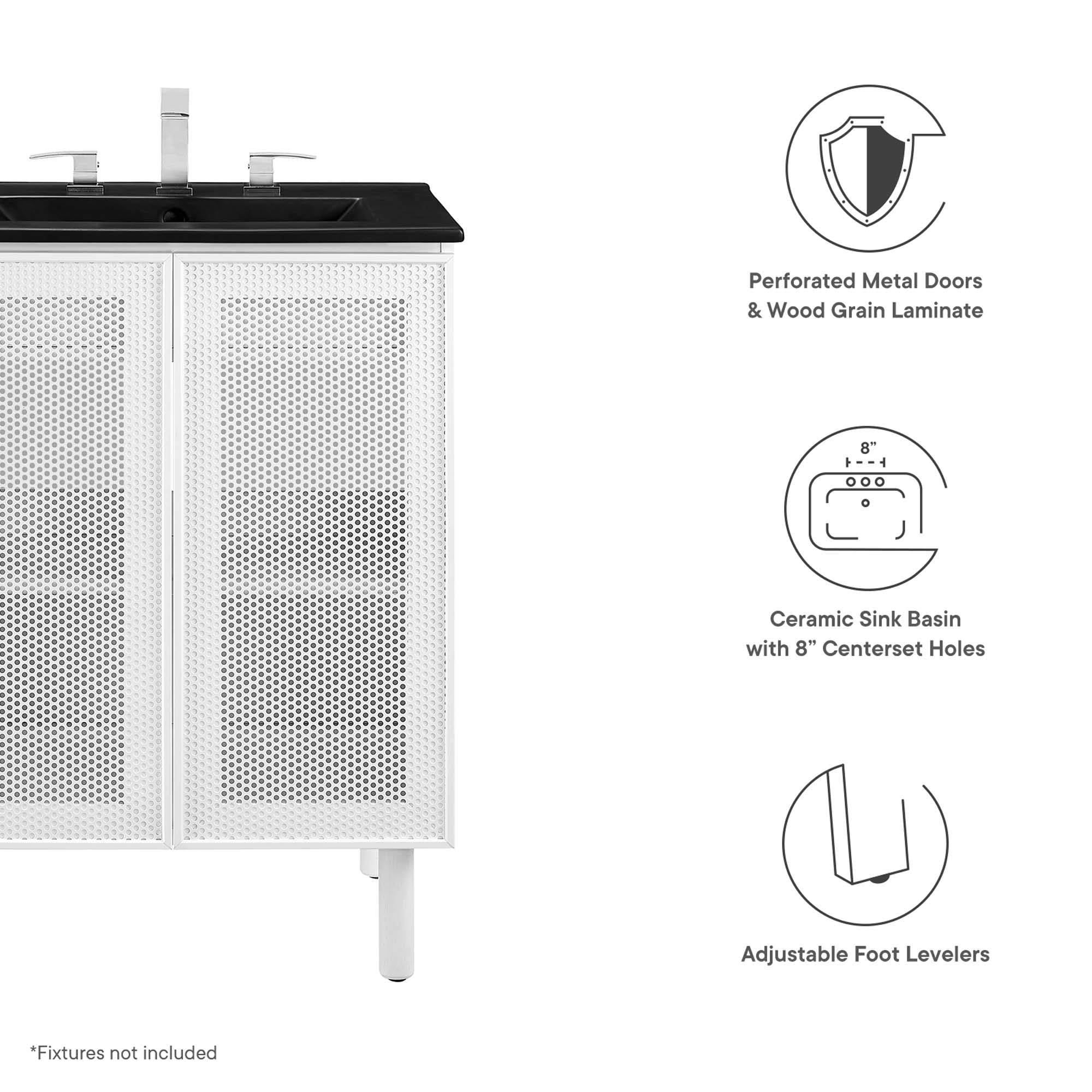 Calla 24" Perforated Metal Bathroom Vanity, Black White