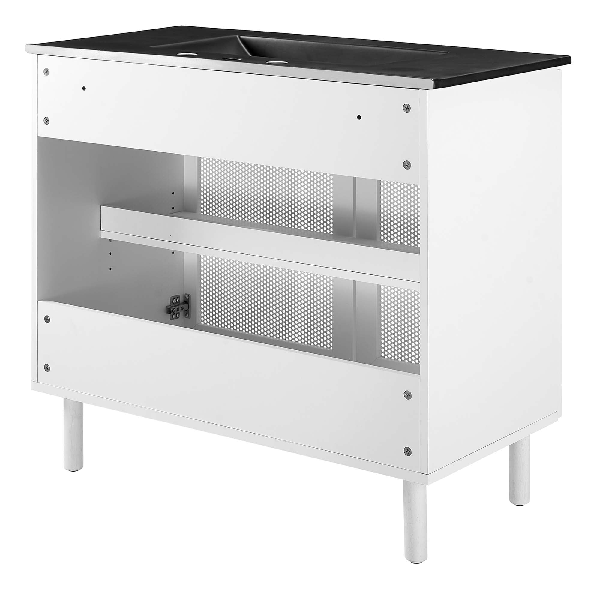 Calla 36" Perforated Metal Bathroom Vanity, Black White