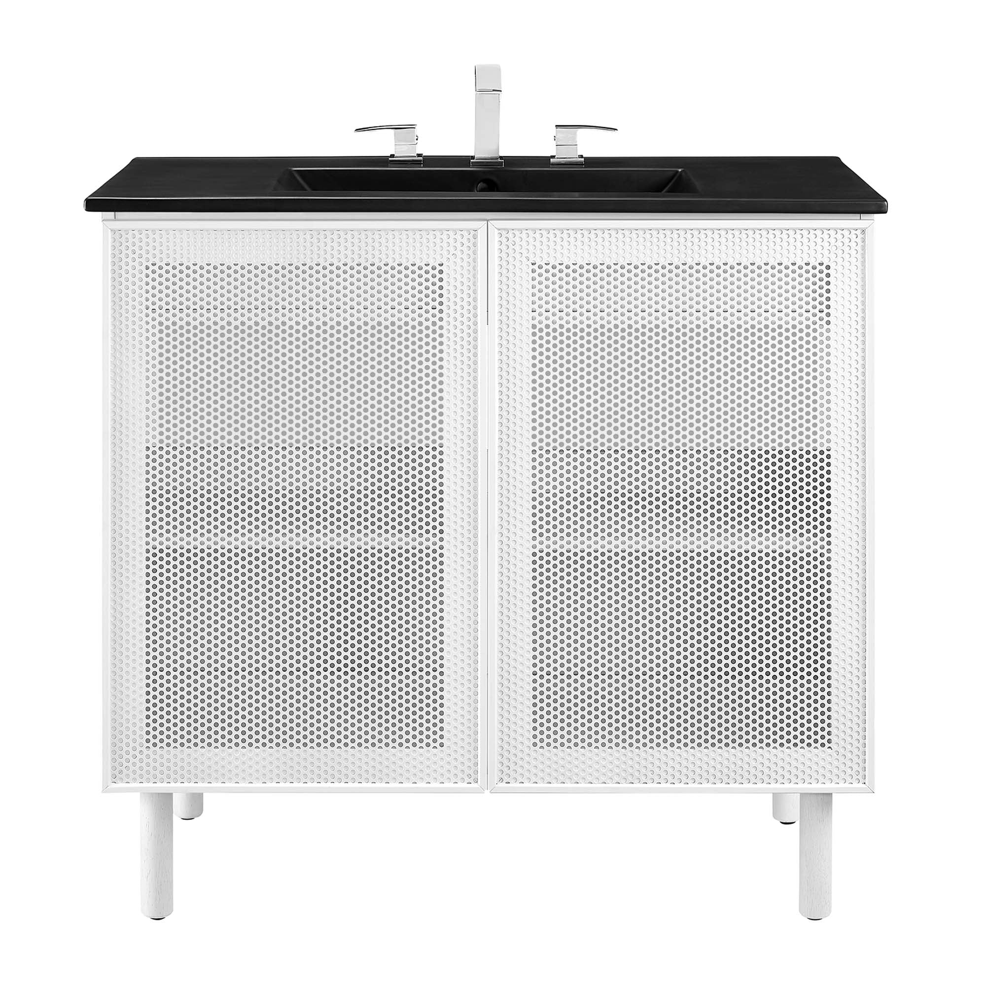 Calla 36" Perforated Metal Bathroom Vanity, Black White