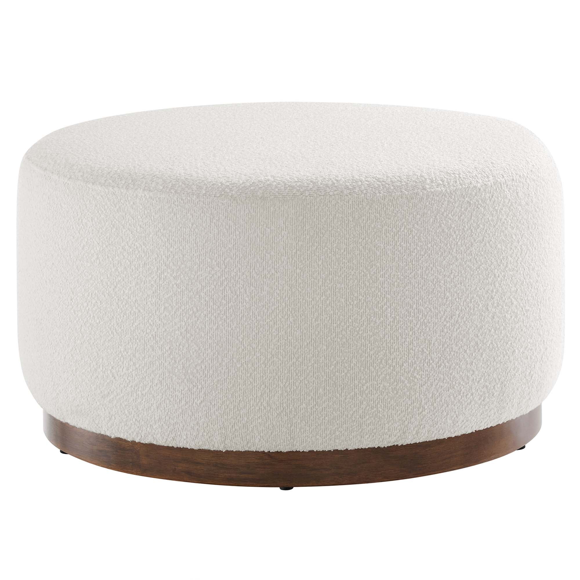 Tilden Large 29" Round Boucle Upholstered Ottoman, Cloud Walnut