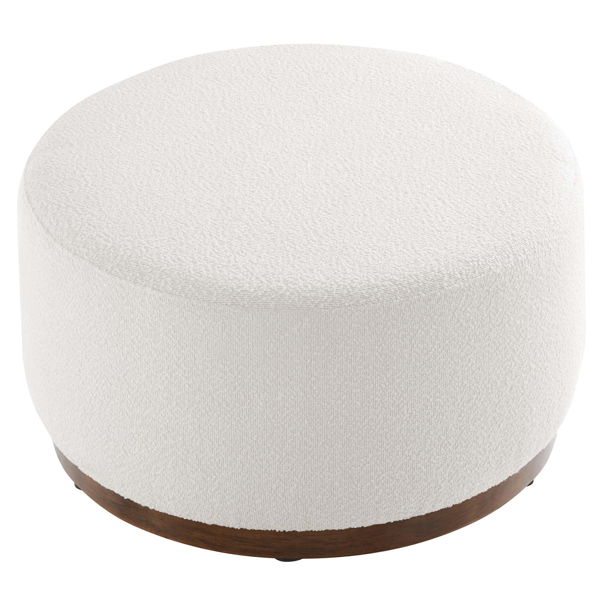 Tilden Large 29" Round Boucle Upholstered Ottoman, Cloud Walnut