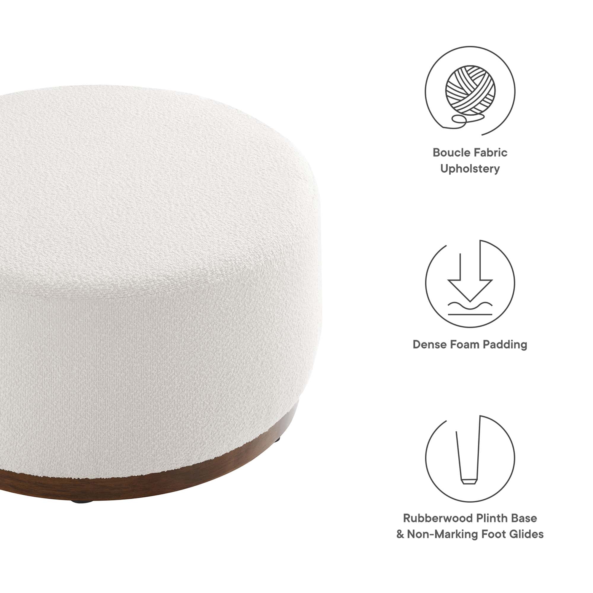Tilden Large 29" Round Boucle Upholstered Ottoman, Cloud Walnut