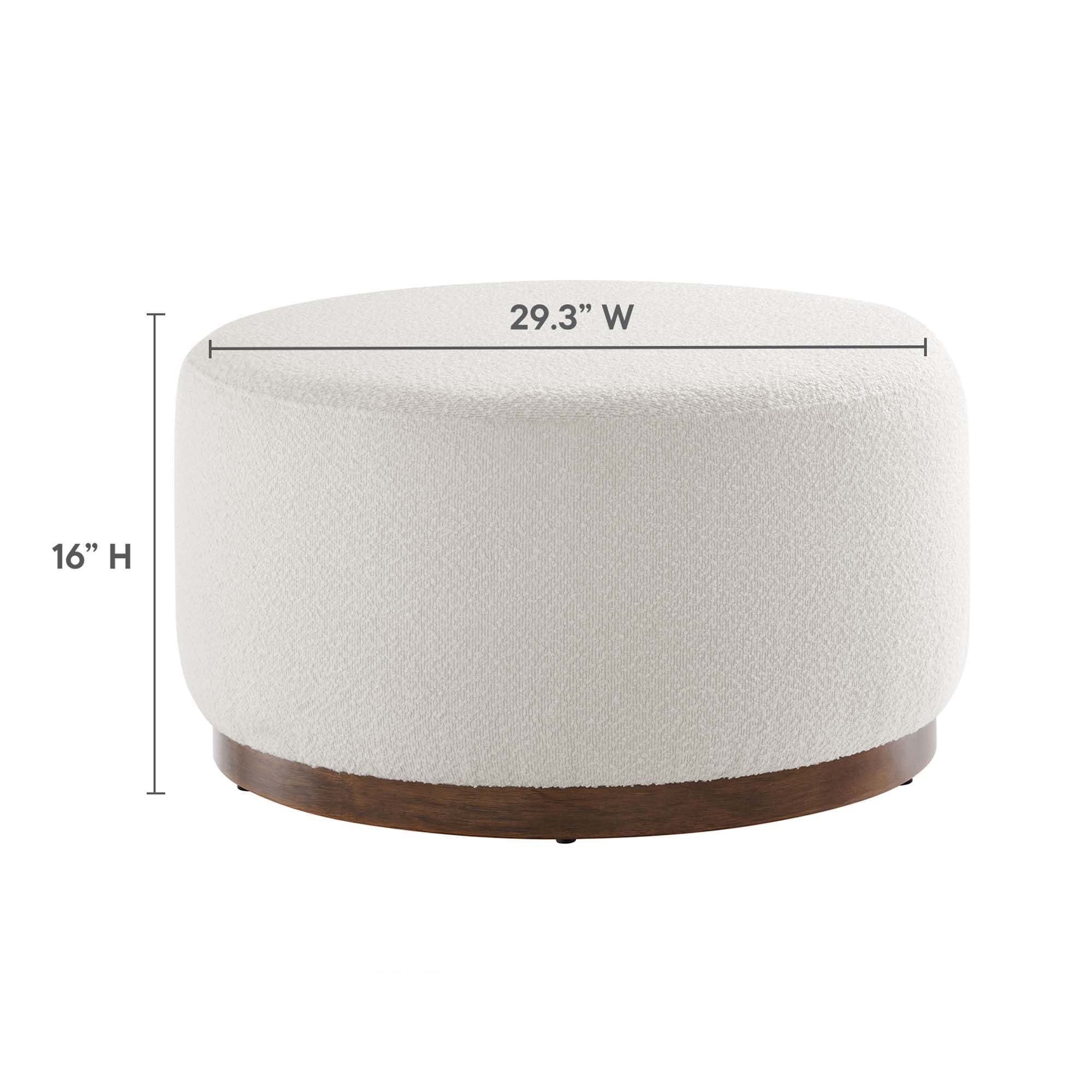 Tilden Large 29" Round Boucle Upholstered Ottoman, Cloud Walnut