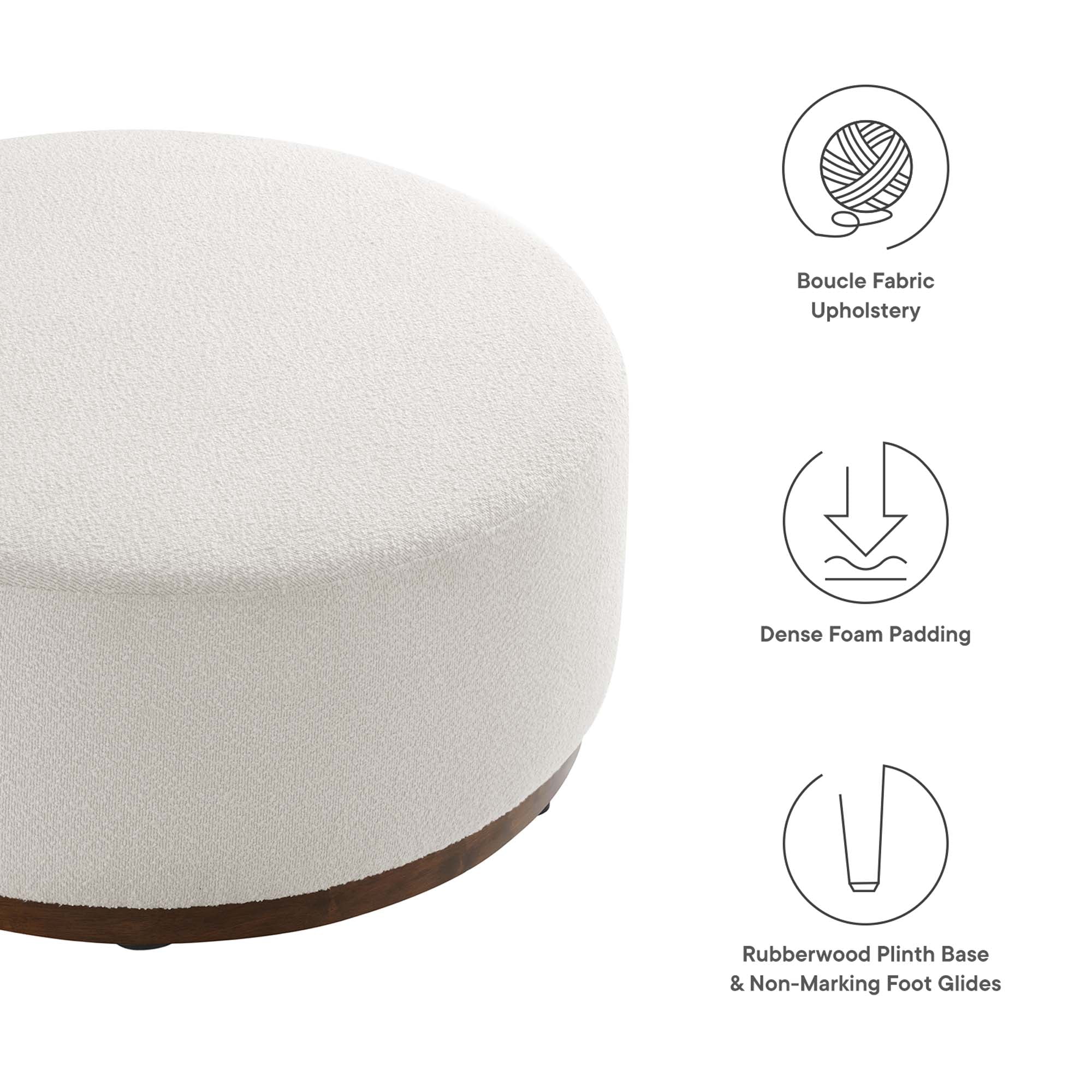 Tilden Large 38" Round Boucle Upholstered Upholstered Ottoman, Cloud Walnut