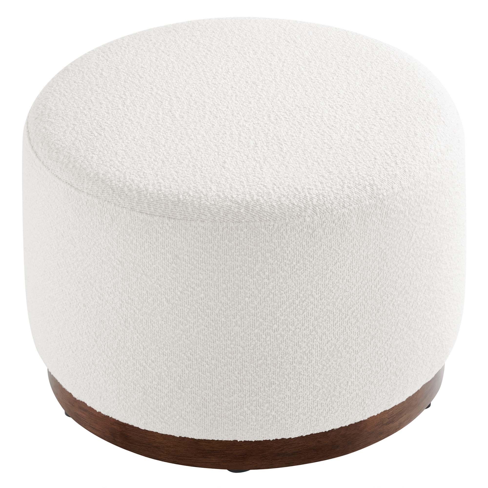 Tilden Large 23" Round Boucle Upholstered Upholstered Ottoman, Cloud Walnut
