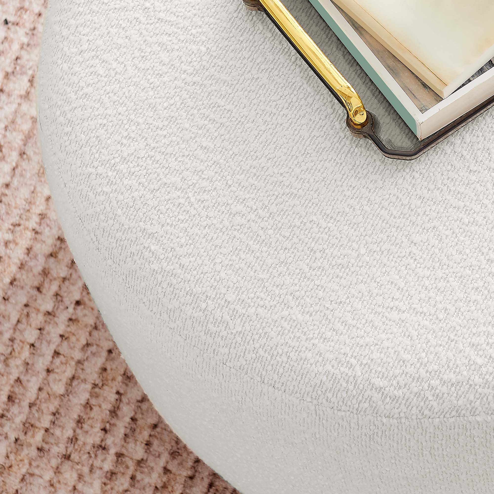Tilden Large 23" Round Boucle Upholstered Upholstered Ottoman, Cloud Walnut