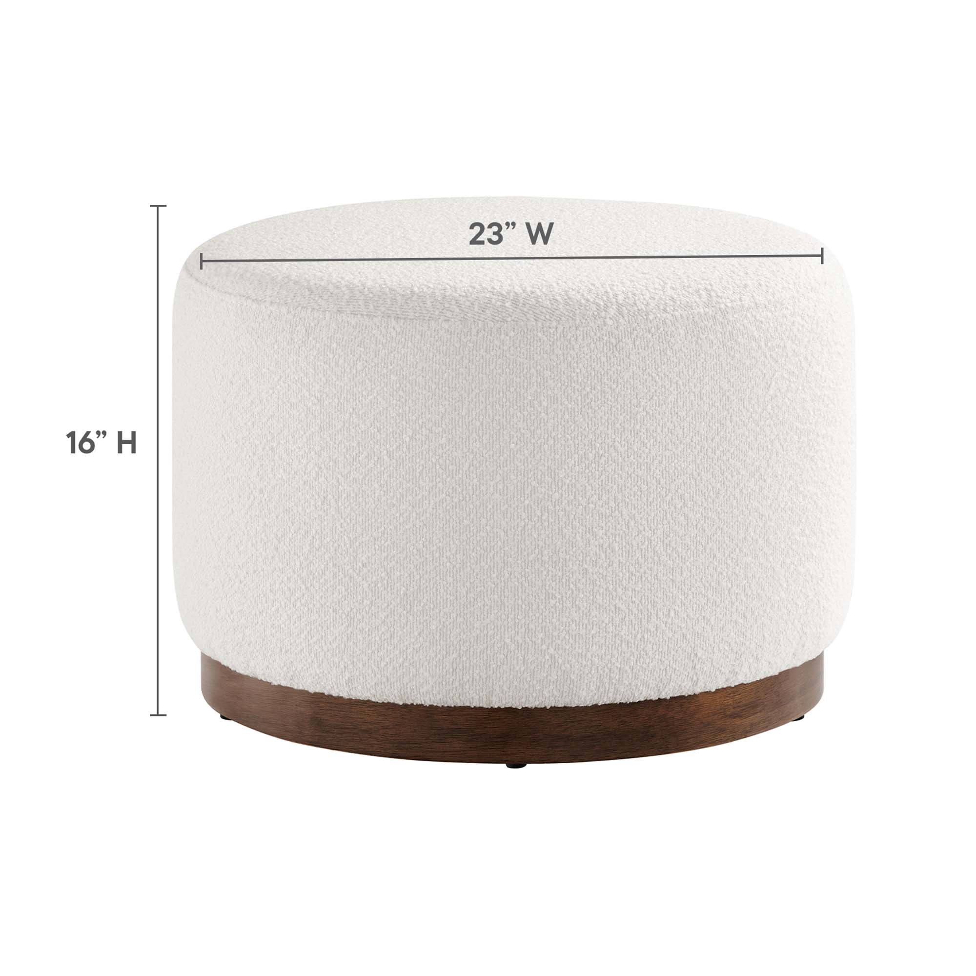 Tilden Large 23" Round Boucle Upholstered Upholstered Ottoman, Cloud Walnut