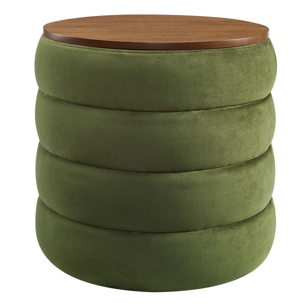 Mezzo Round Performance Velvet Storage Ottoman, Moss Green