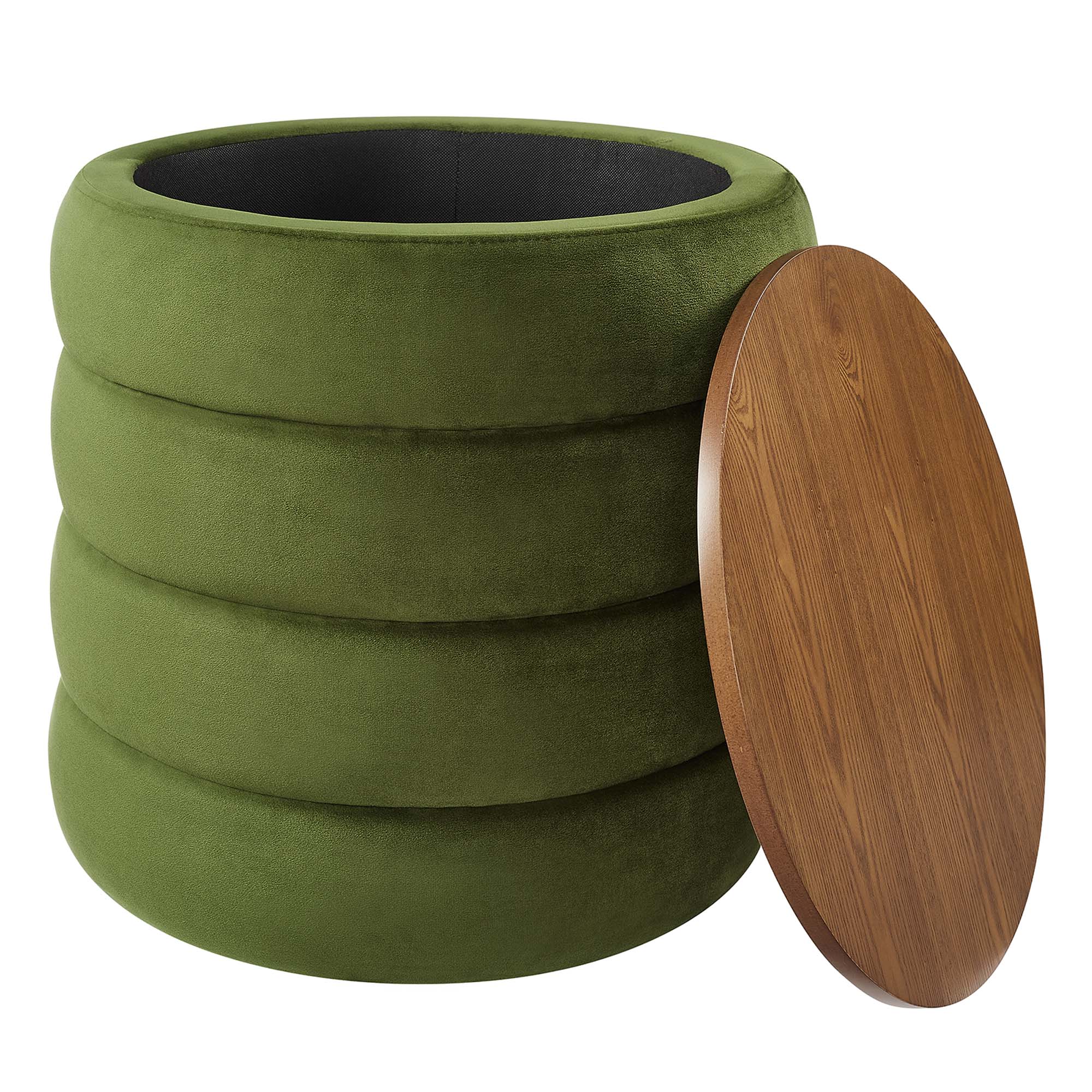 Mezzo Round Performance Velvet Storage Ottoman, Moss Green