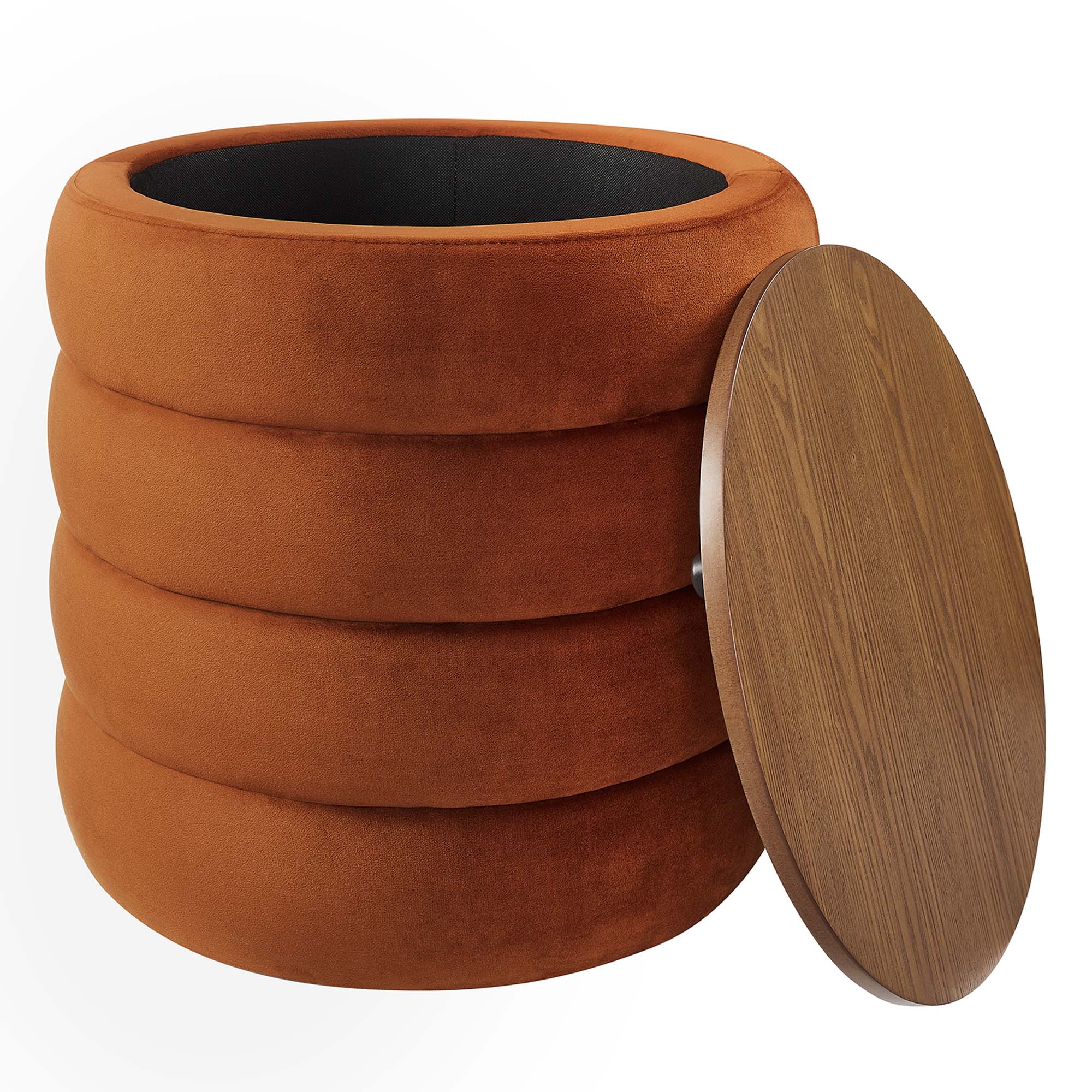 Mezzo Round Performance Velvet Storage Ottoman, Rust