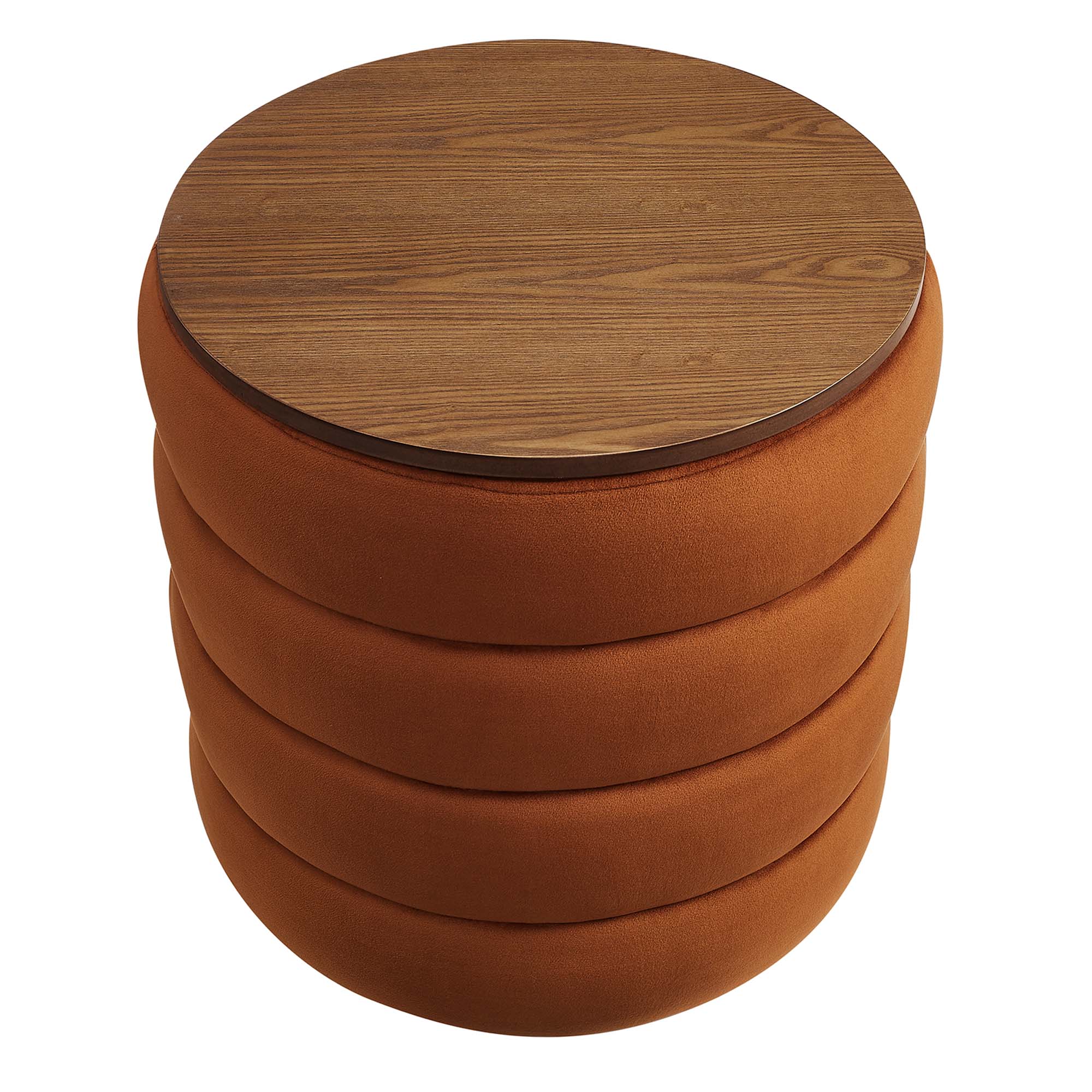 Mezzo Round Performance Velvet Storage Ottoman, Rust