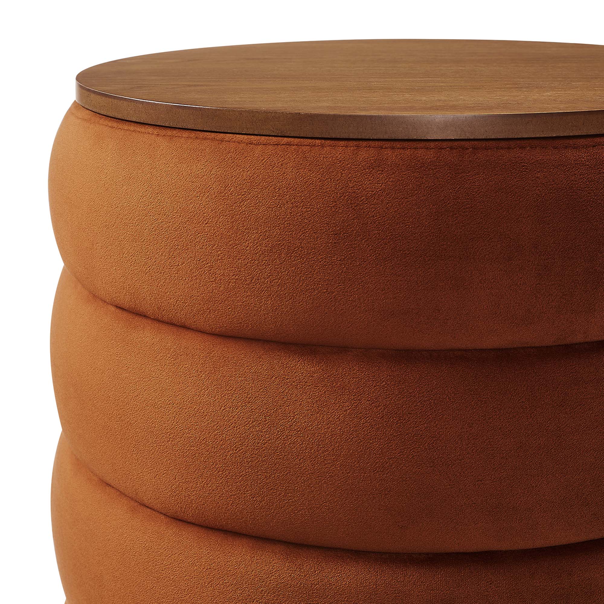 Mezzo Round Performance Velvet Storage Ottoman, Rust